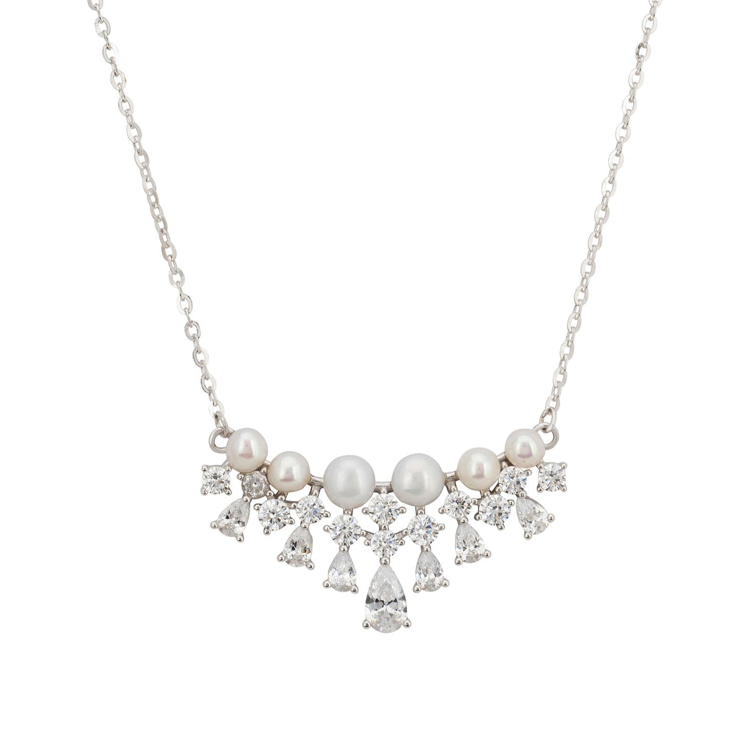 Lace and Pearls Necklace in Silver - Accessory101