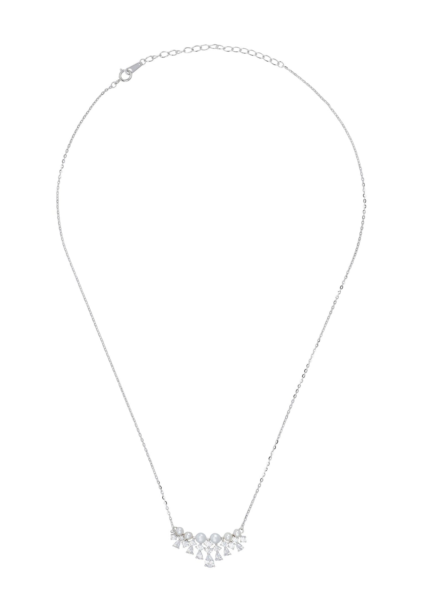 Lace and Pearls Necklace in Silver - Accessory101
