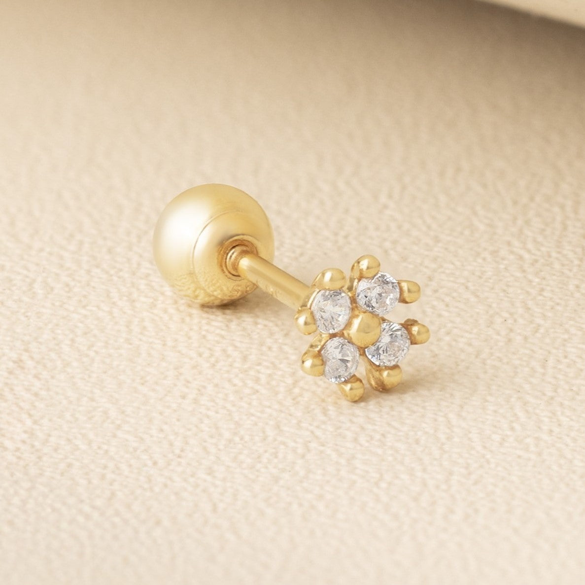 Four-Leaf Clover Piercing in Yellow Gold with Cubic Zirconia