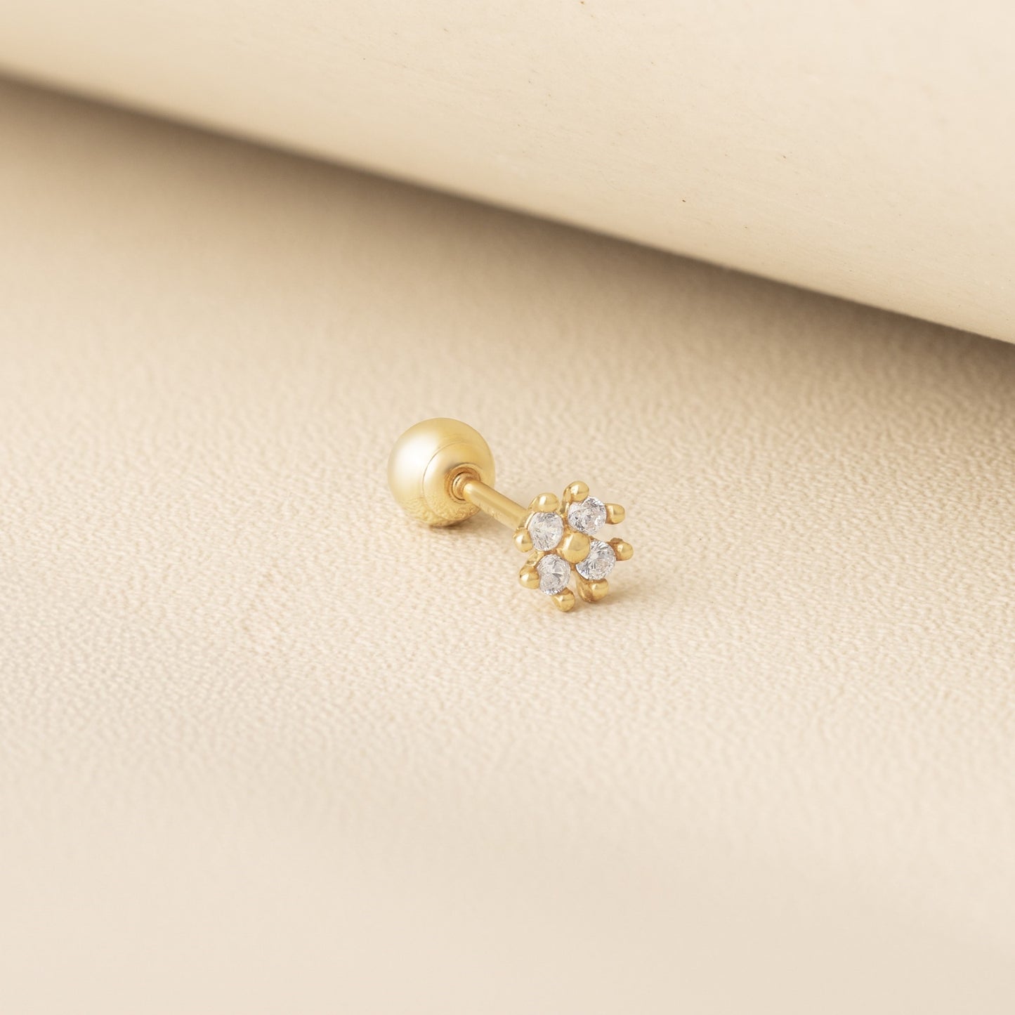 Four-Leaf Clover Piercing in Yellow Gold with Cubic Zirconia