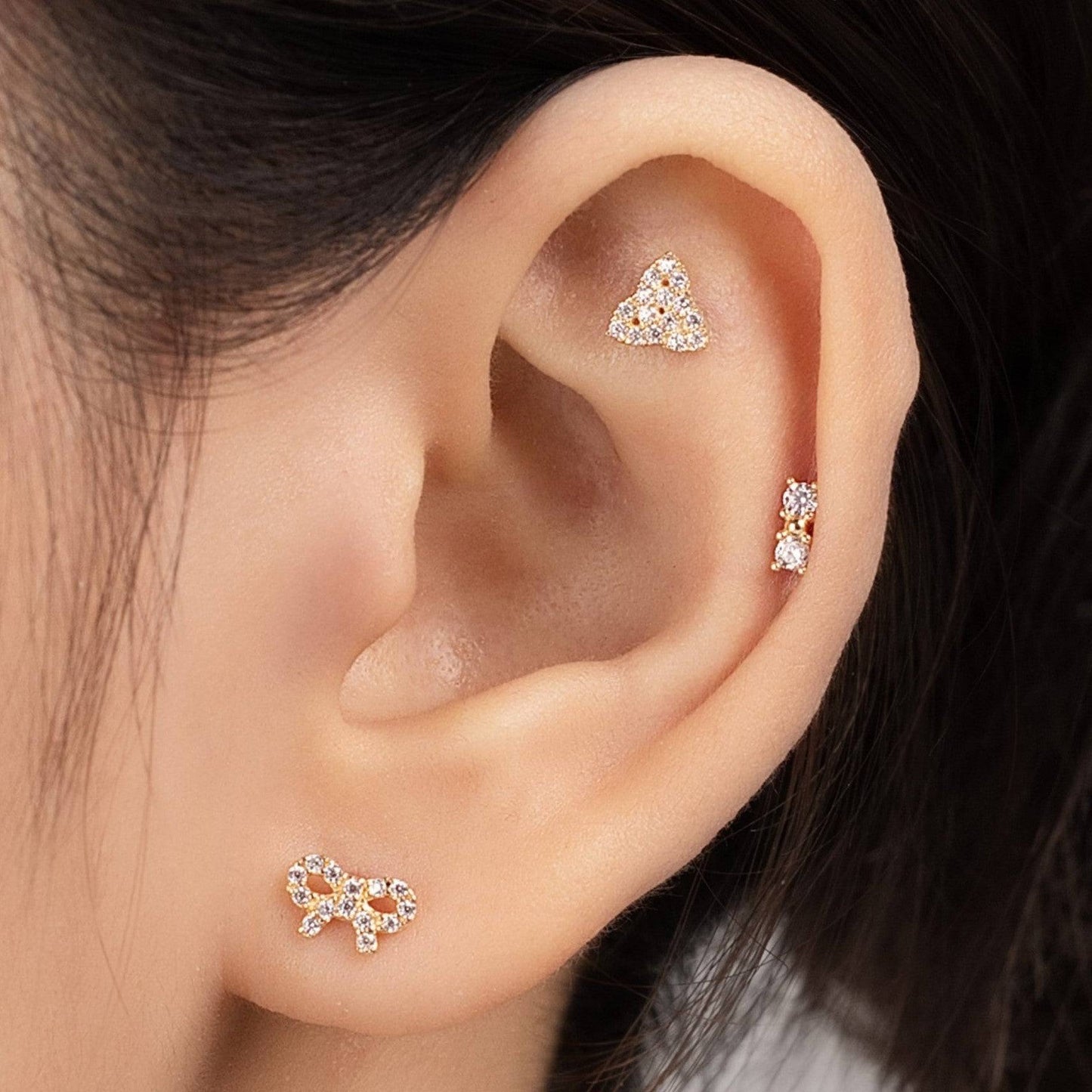 Brilliant Triquetra Piercing in Yellow Gold with Cubic Zirconia