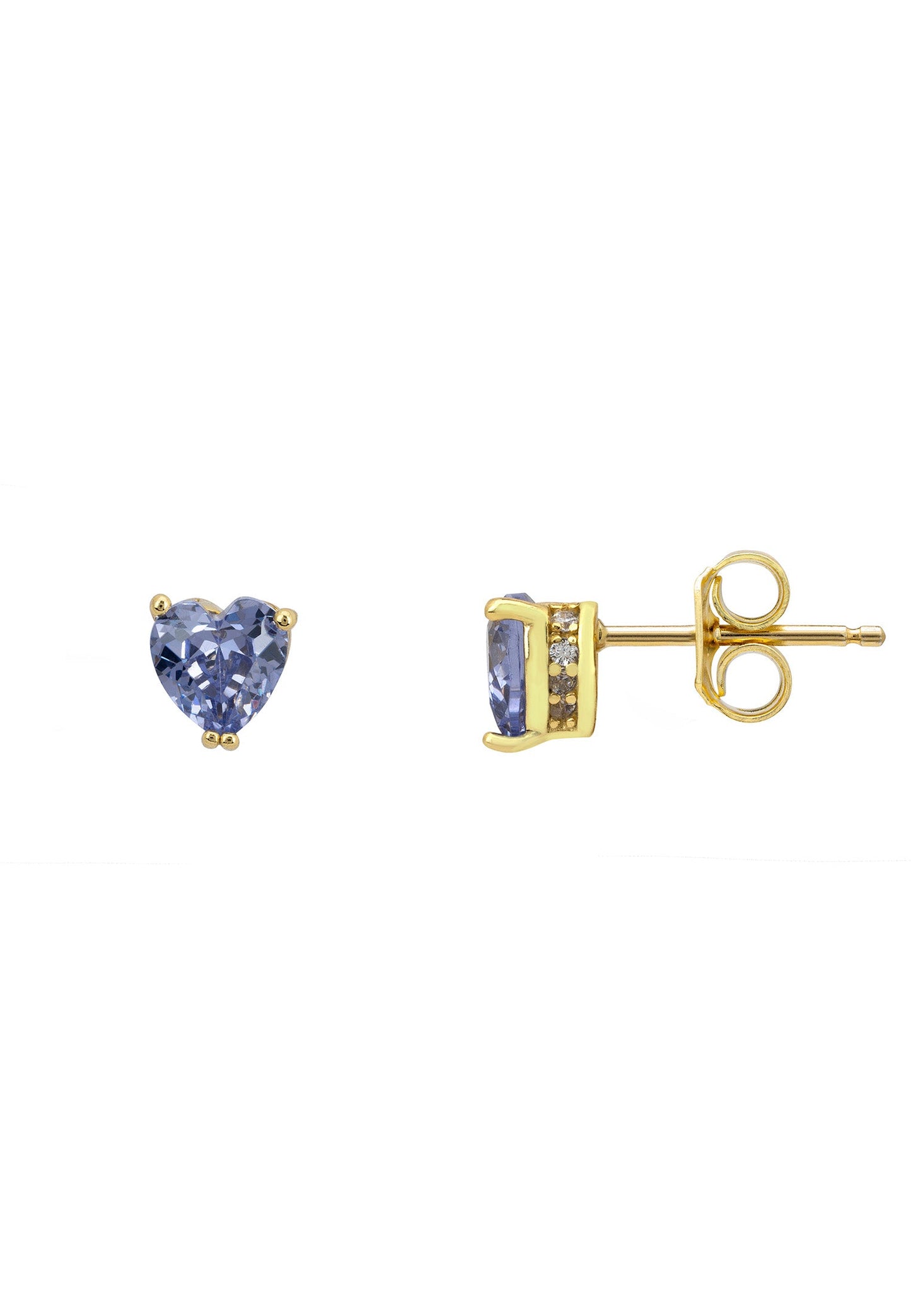 Heart Stud Earrings in Gold with Tanzanite