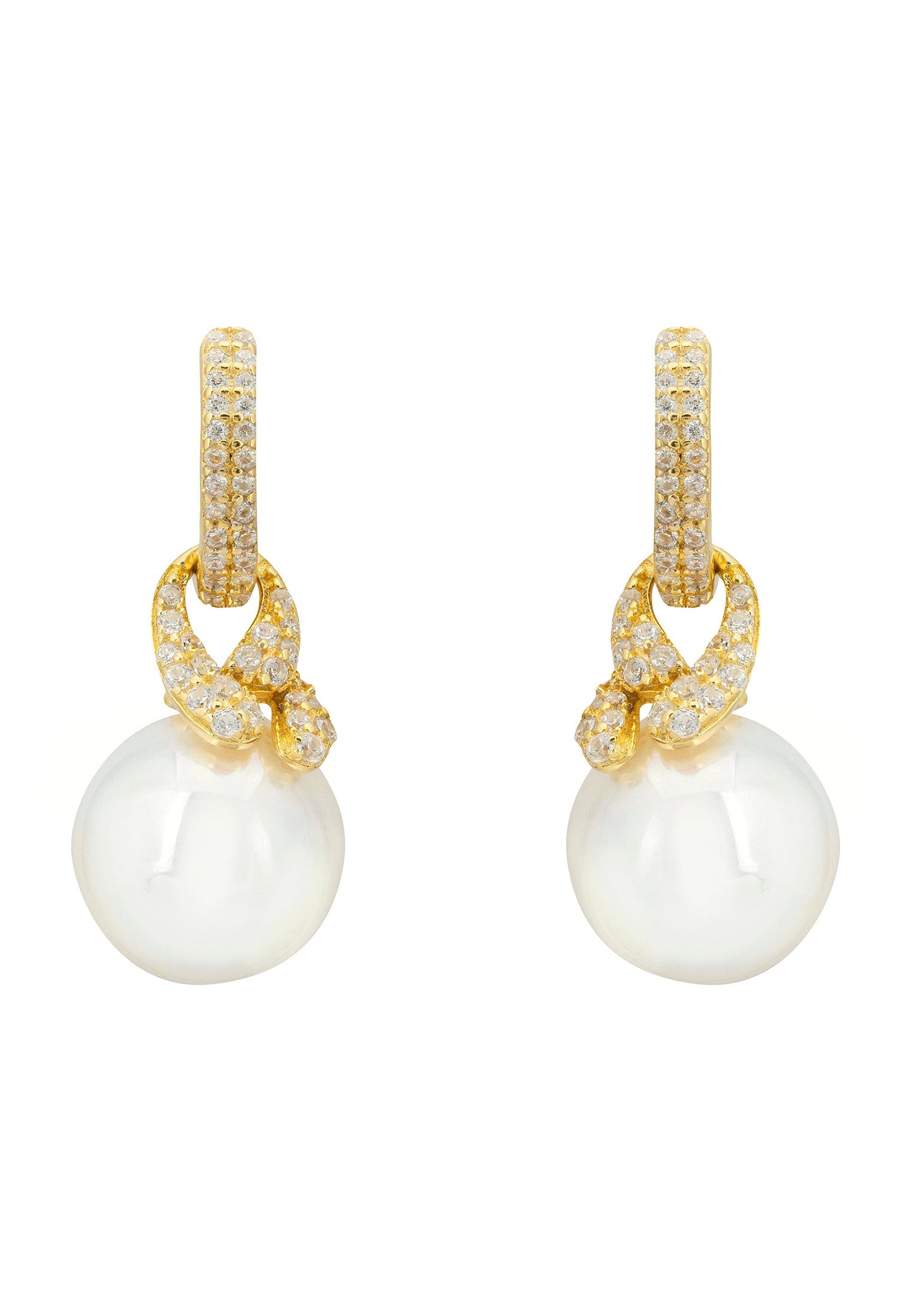 Tie the knot drop pearl earrings gold