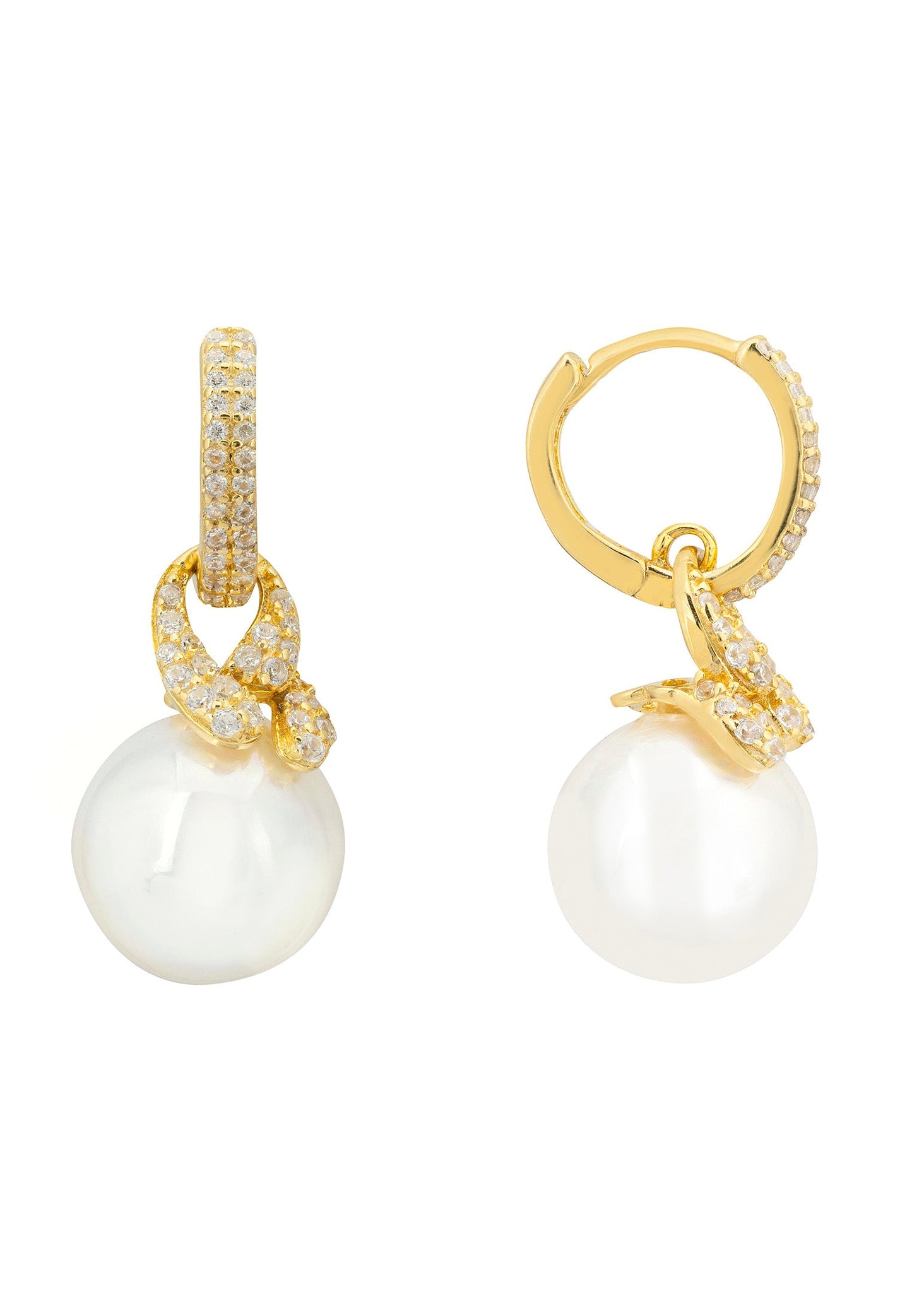 Tie the knot drop pearl earrings gold
