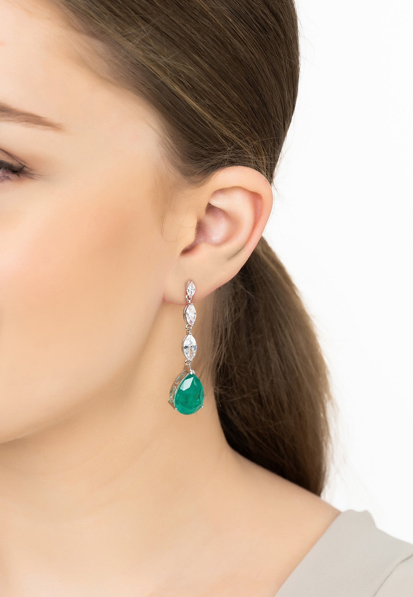 Zara Teardrop Colombian Emerald Gemstone Earrings in Silver - Accessory101