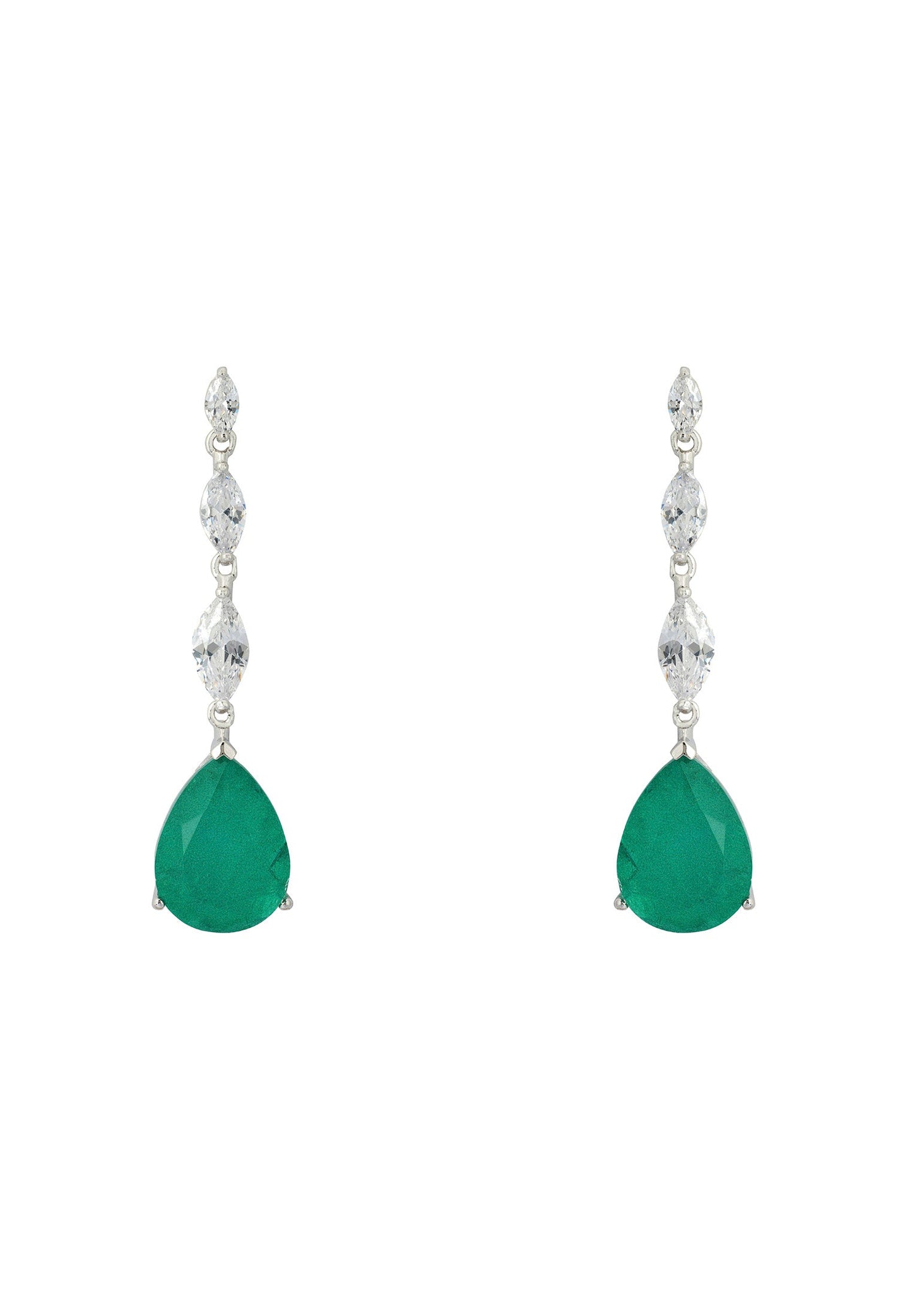 Zara Teardrop Colombian Emerald Gemstone Earrings in Silver - Accessory101