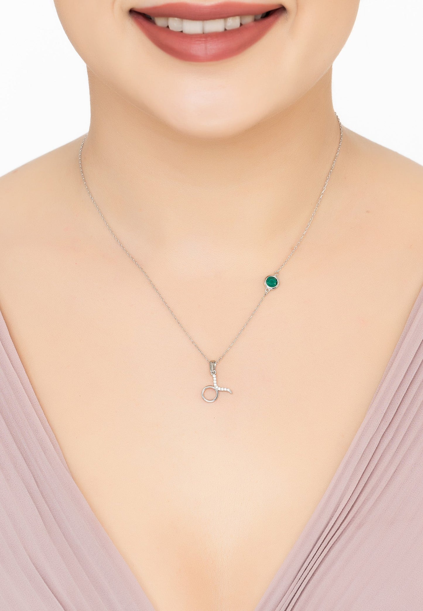 Taurus Birthstone Necklace in Silver with Emerald - Accessory101