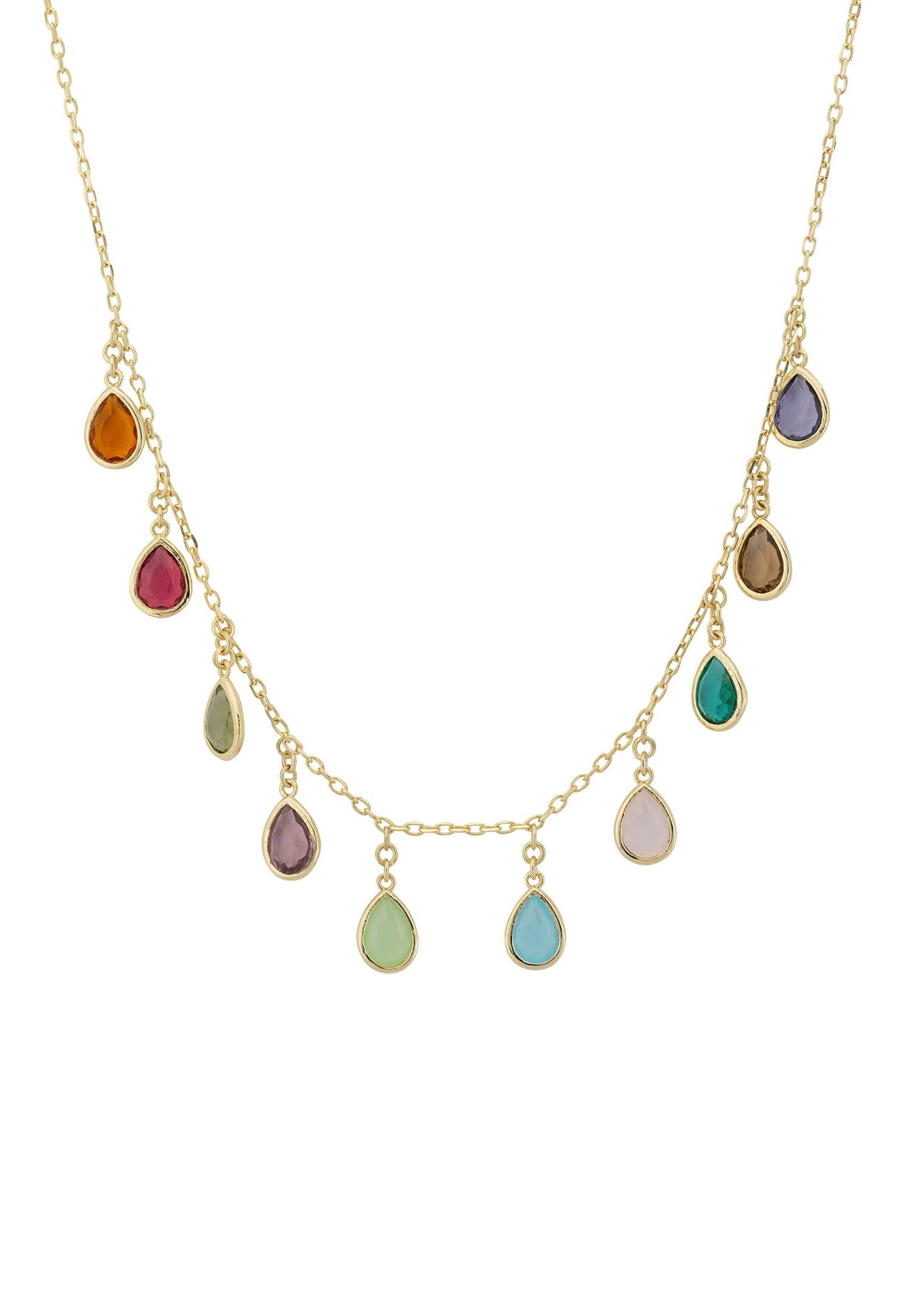 Florence Teardrop Necklace Dipped in Gold with Multi-Colored Gemstones - Accessory101