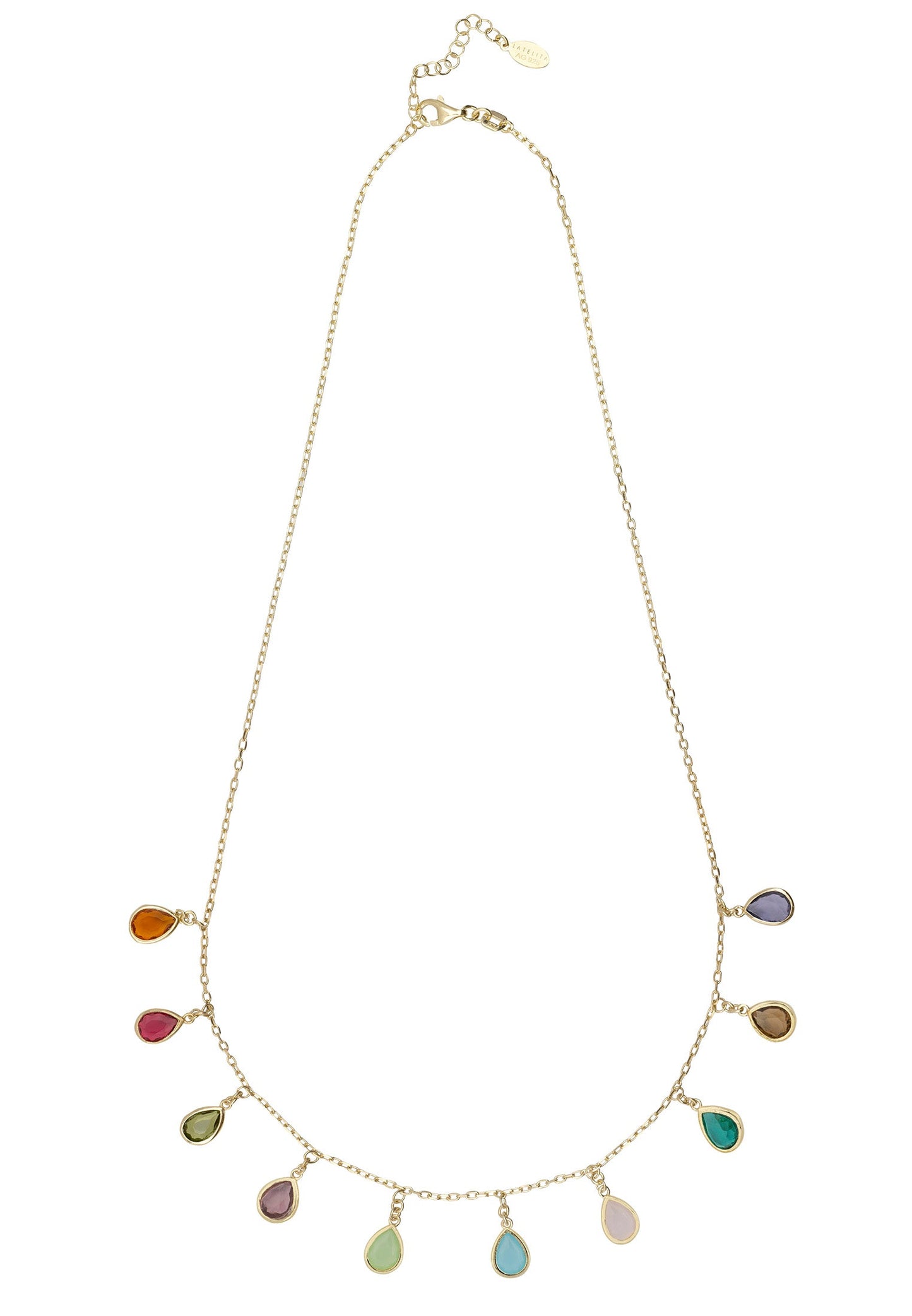 Florence Teardrop Necklace Dipped in Gold with Multi-Colored Gemstones - Accessory101