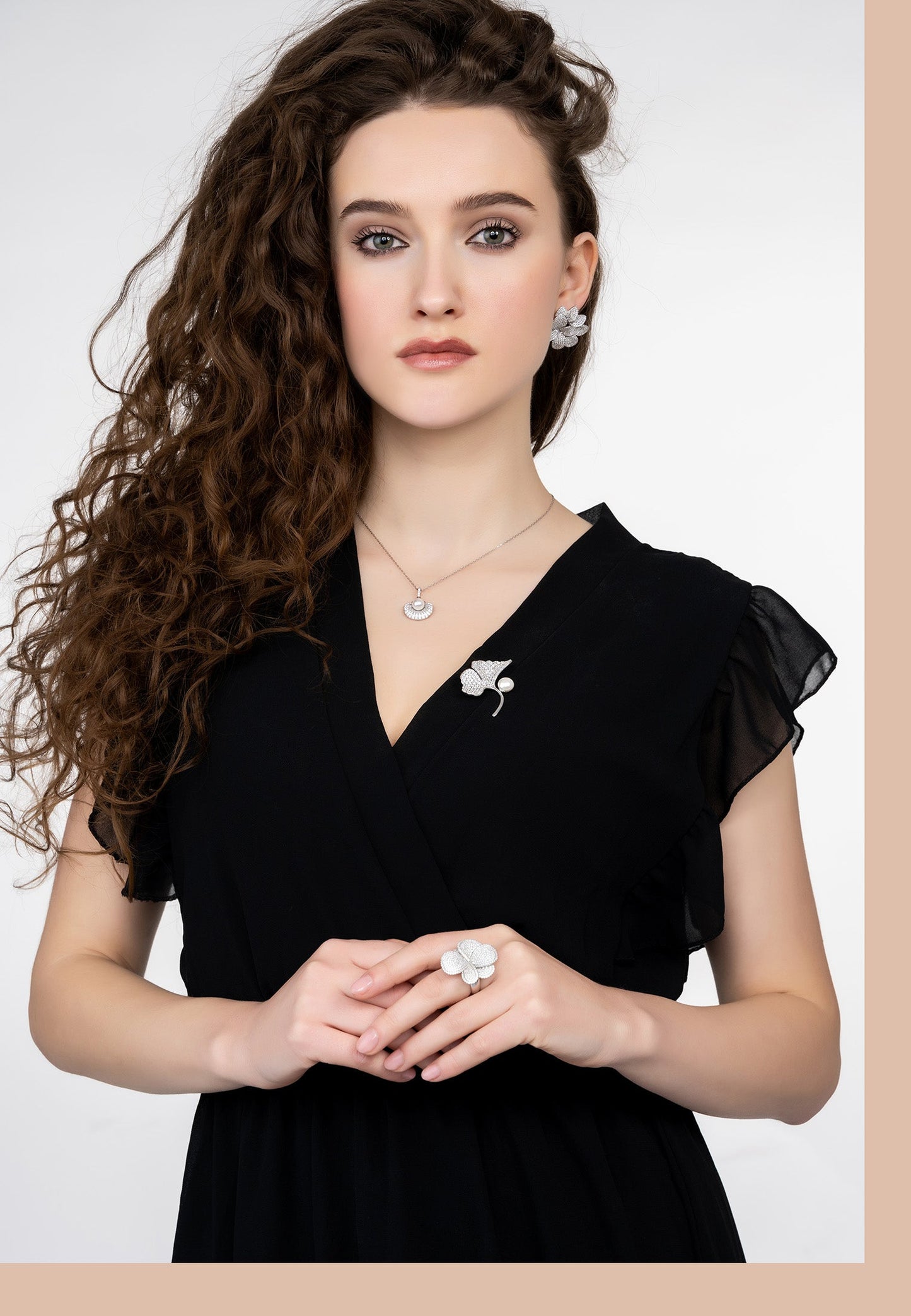Ginkgo leaf brooch with pearl charm