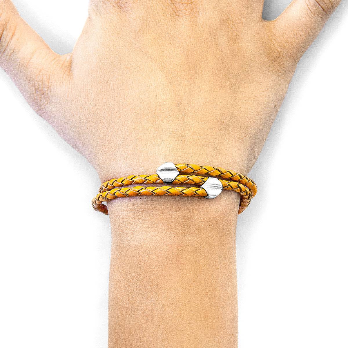 Fire orange conway braided leather and silver bracelet