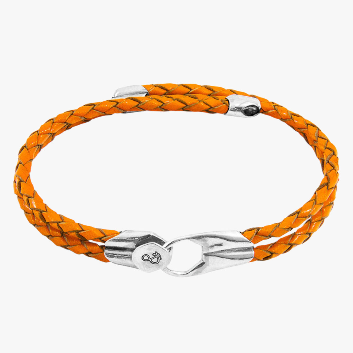 Fire orange conway braided leather and silver bracelet