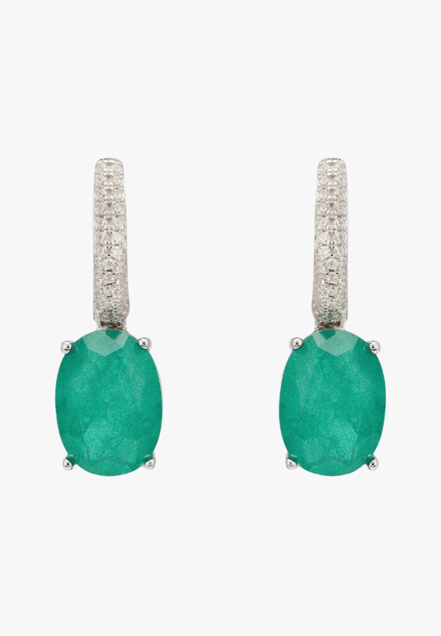 Alexandra oval drop earrings silver colombian emerald