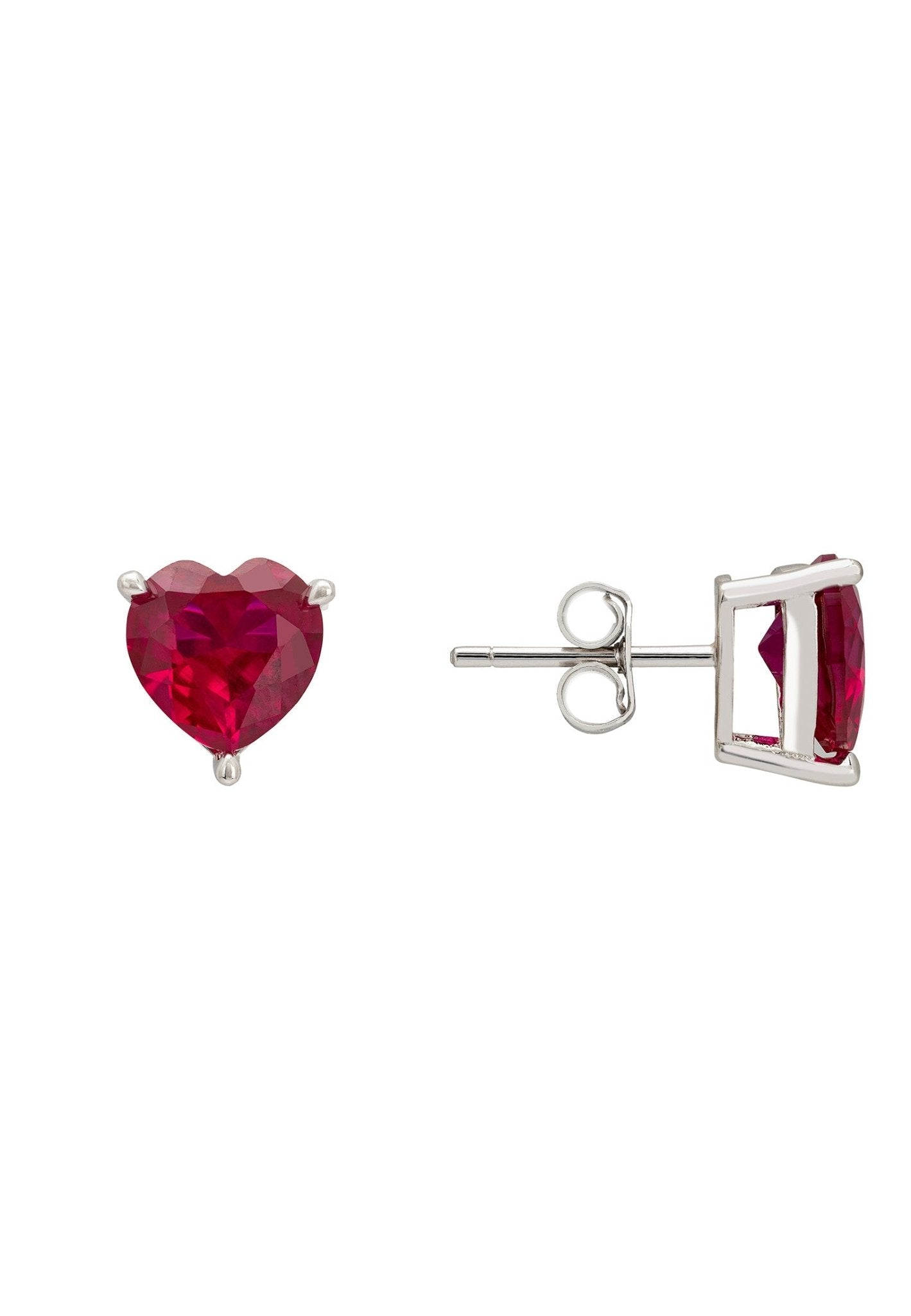 Amore heart stud earrings ruby silver