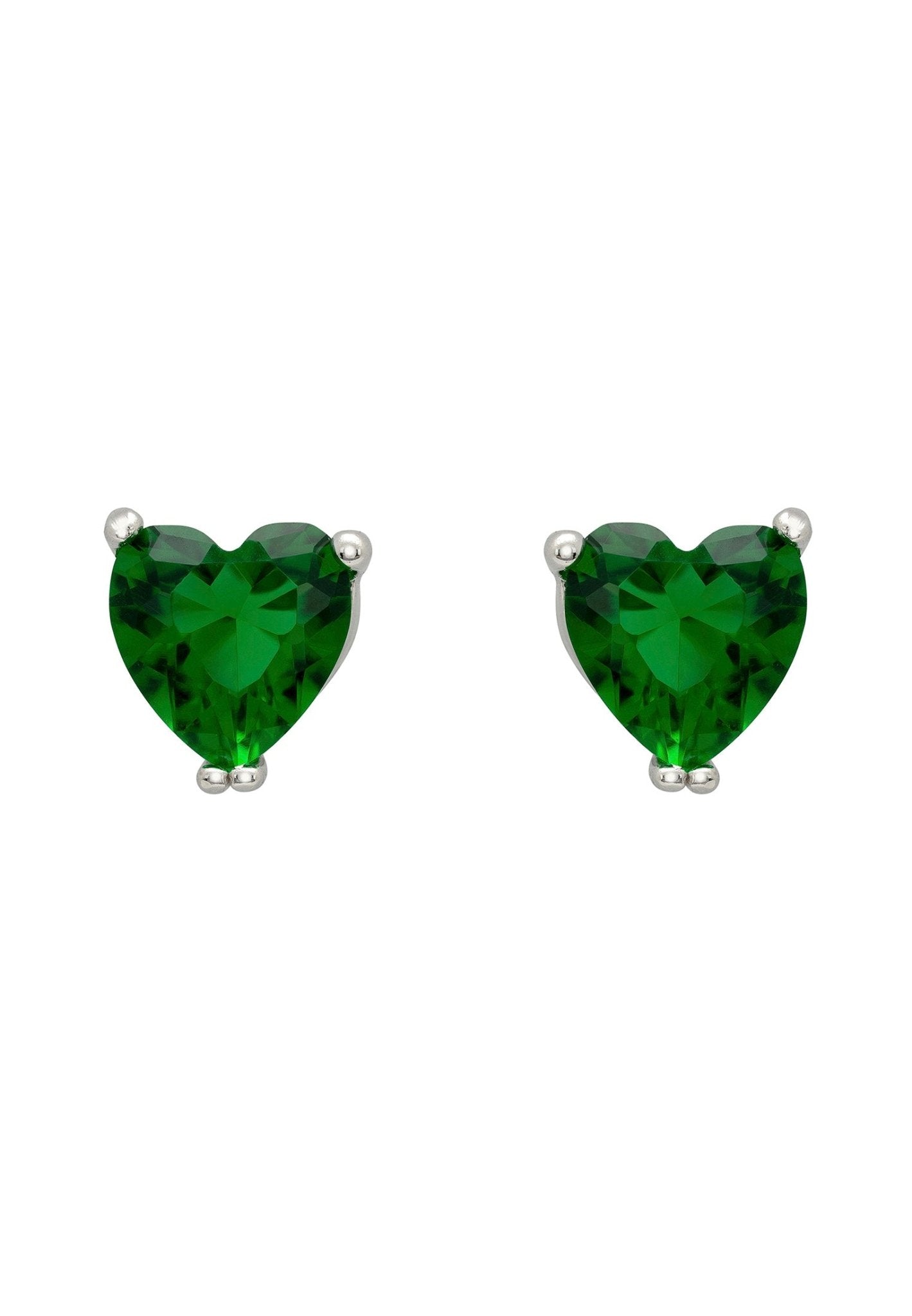 Asscher cut heart stud earrings silver emerald