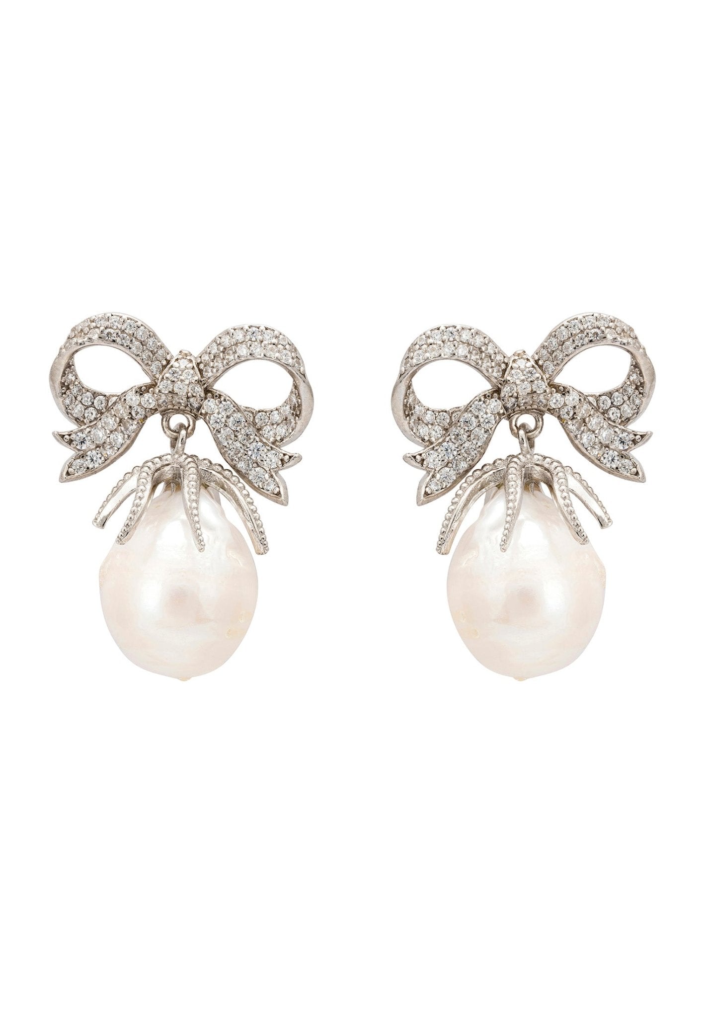 Baroque pearl drop earrings with bows