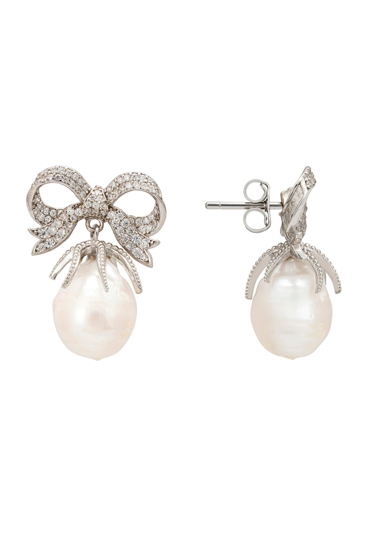 Baroque pearl drop earrings with bows