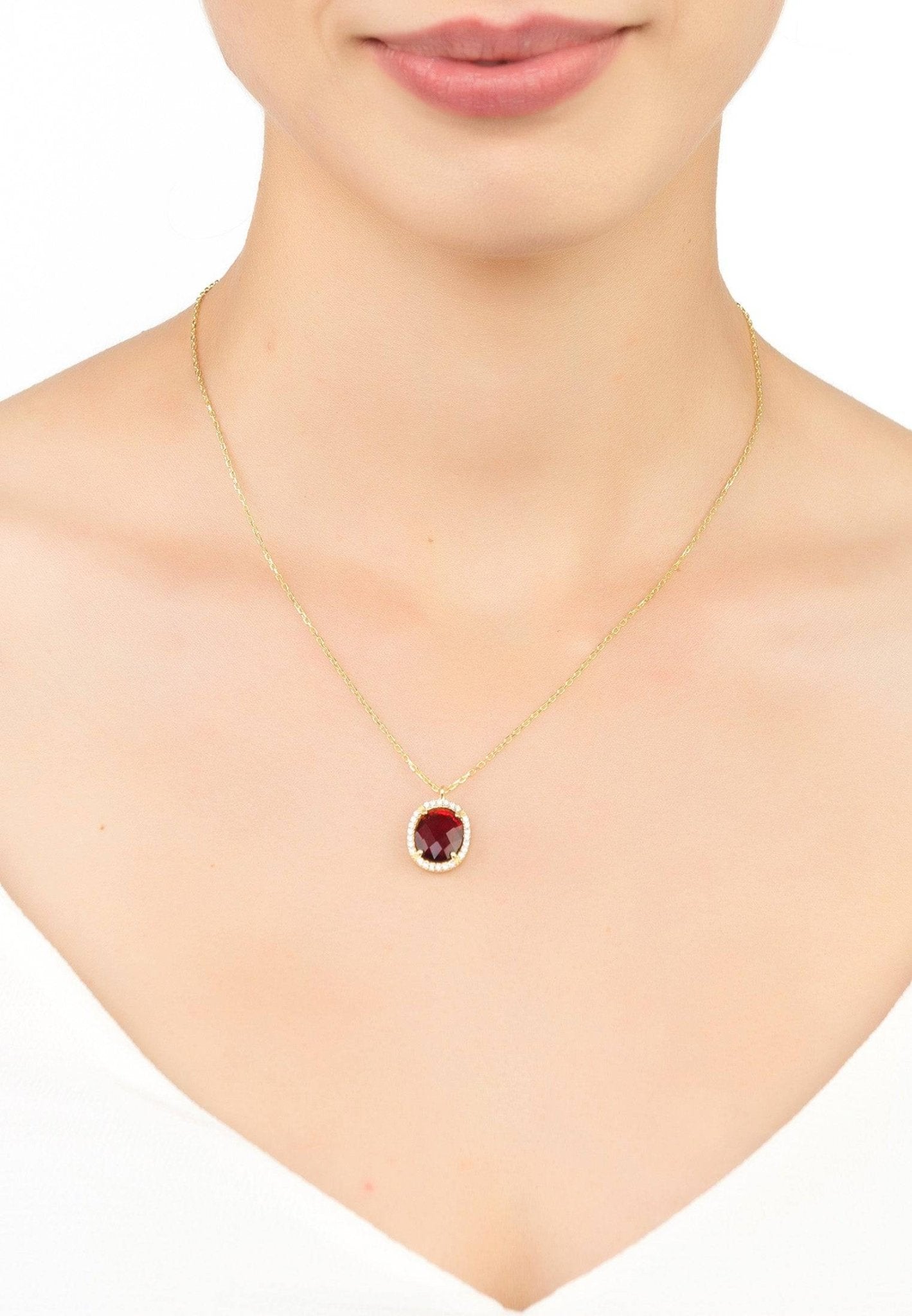 Beatrice Oval Gemstone Pendant Necklace Dipped in Gold - Accessory101