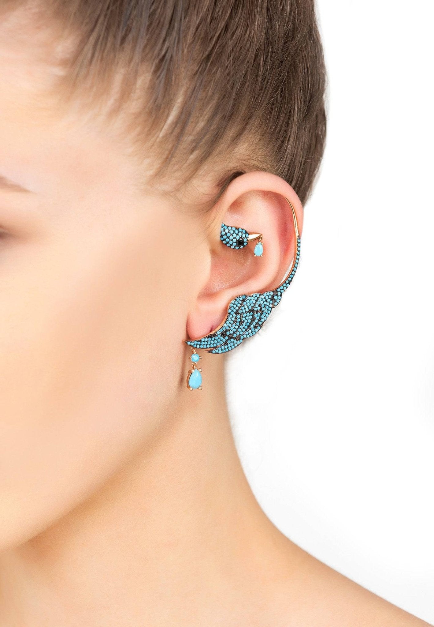 Bird of Paradise Ear Climber in Turquoise Gold - Accessory101