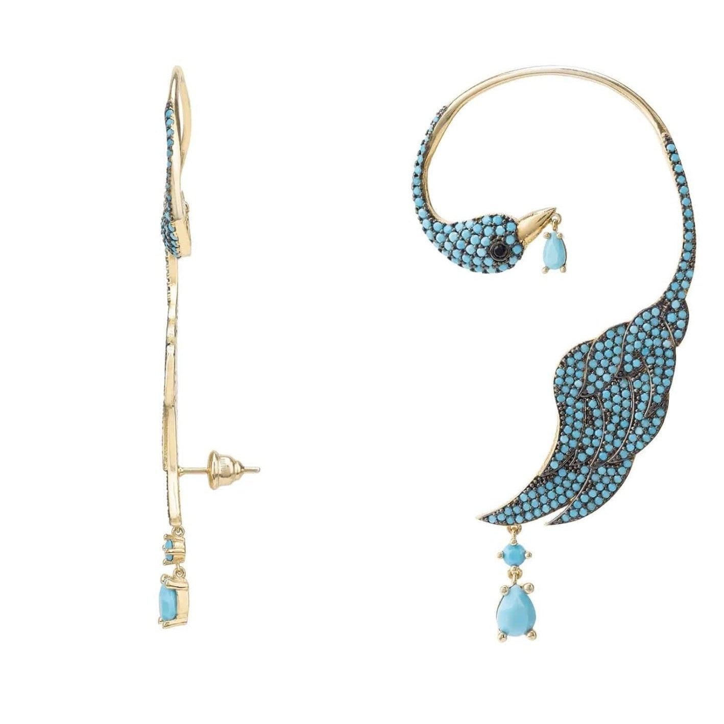 Bird of Paradise Ear Climber in Turquoise Gold - Accessory101