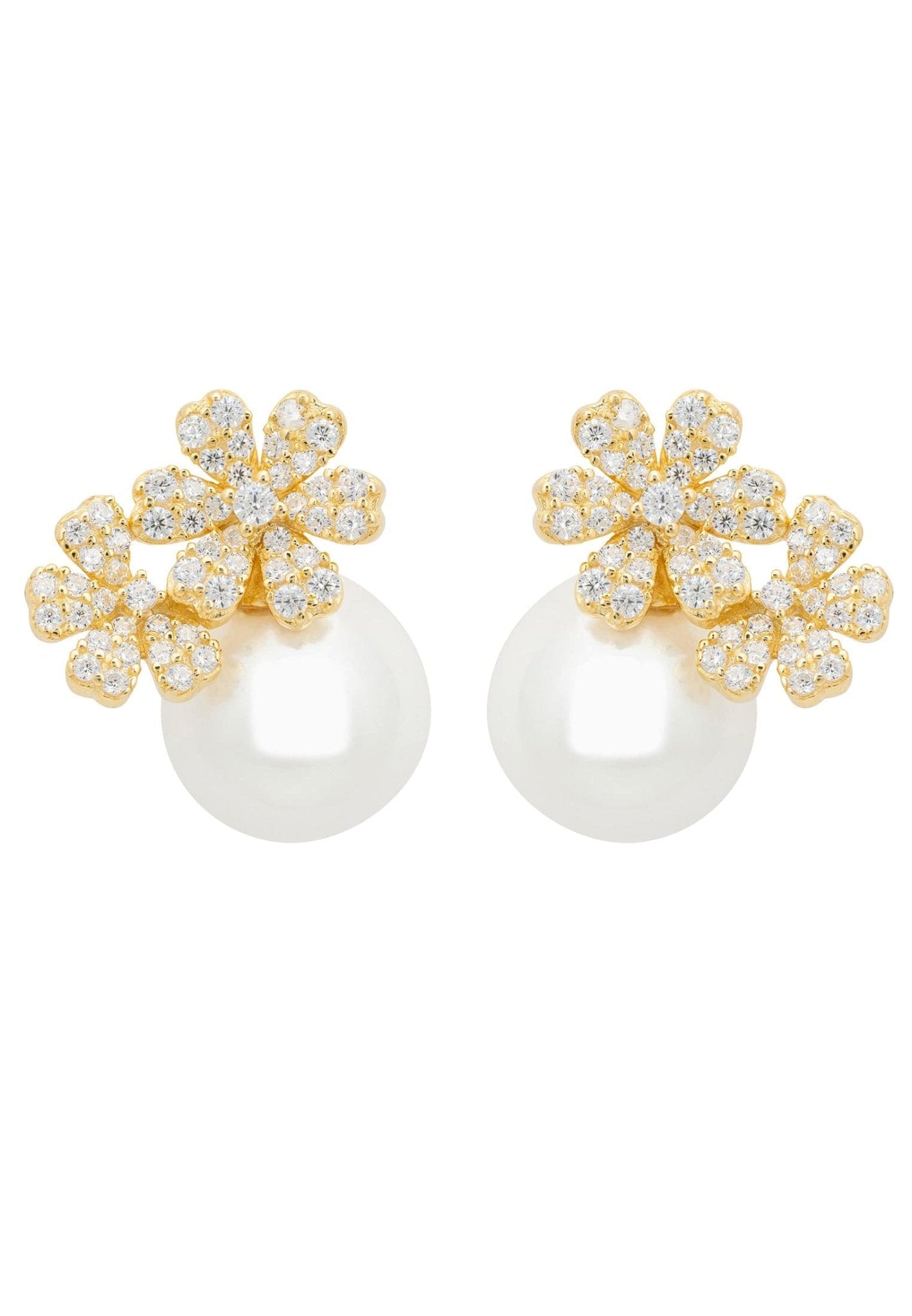 Bouquet and Pearl Stud Earrings in Gold - Accessory101