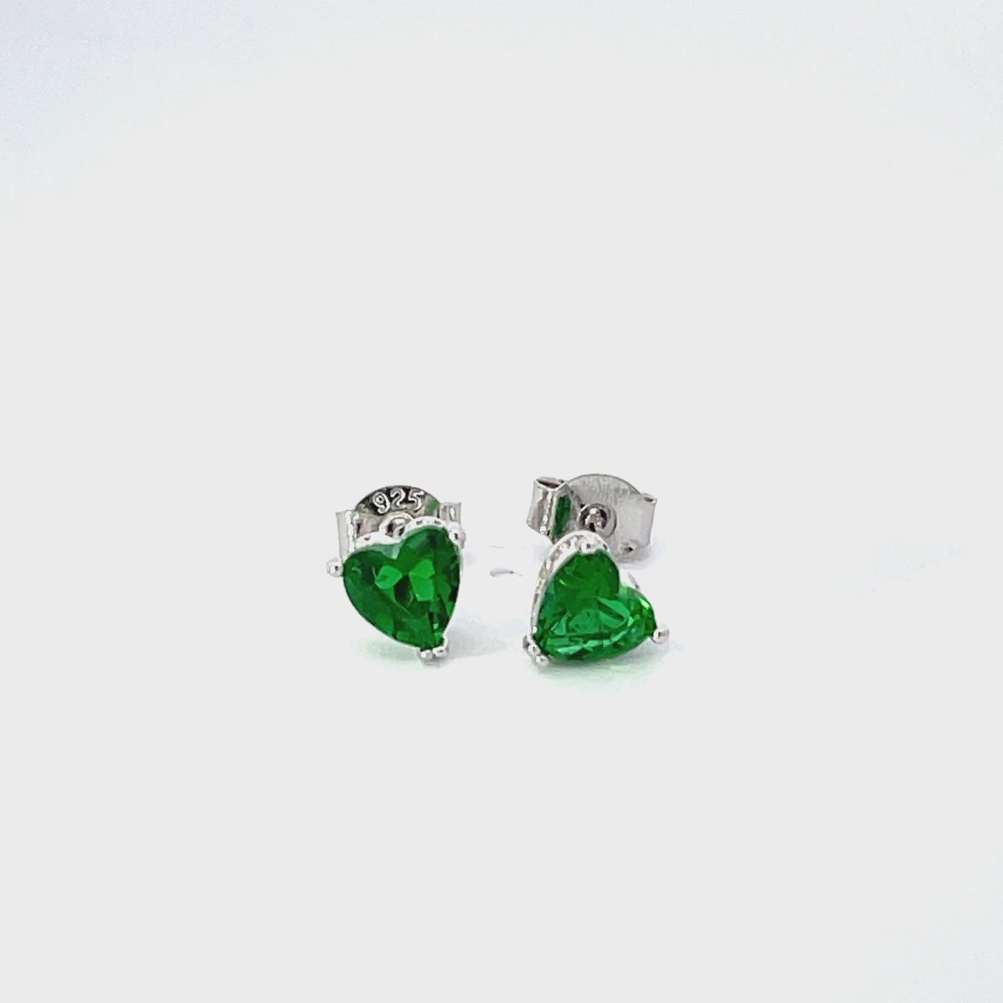 Asscher cut heart stud earrings silver emerald