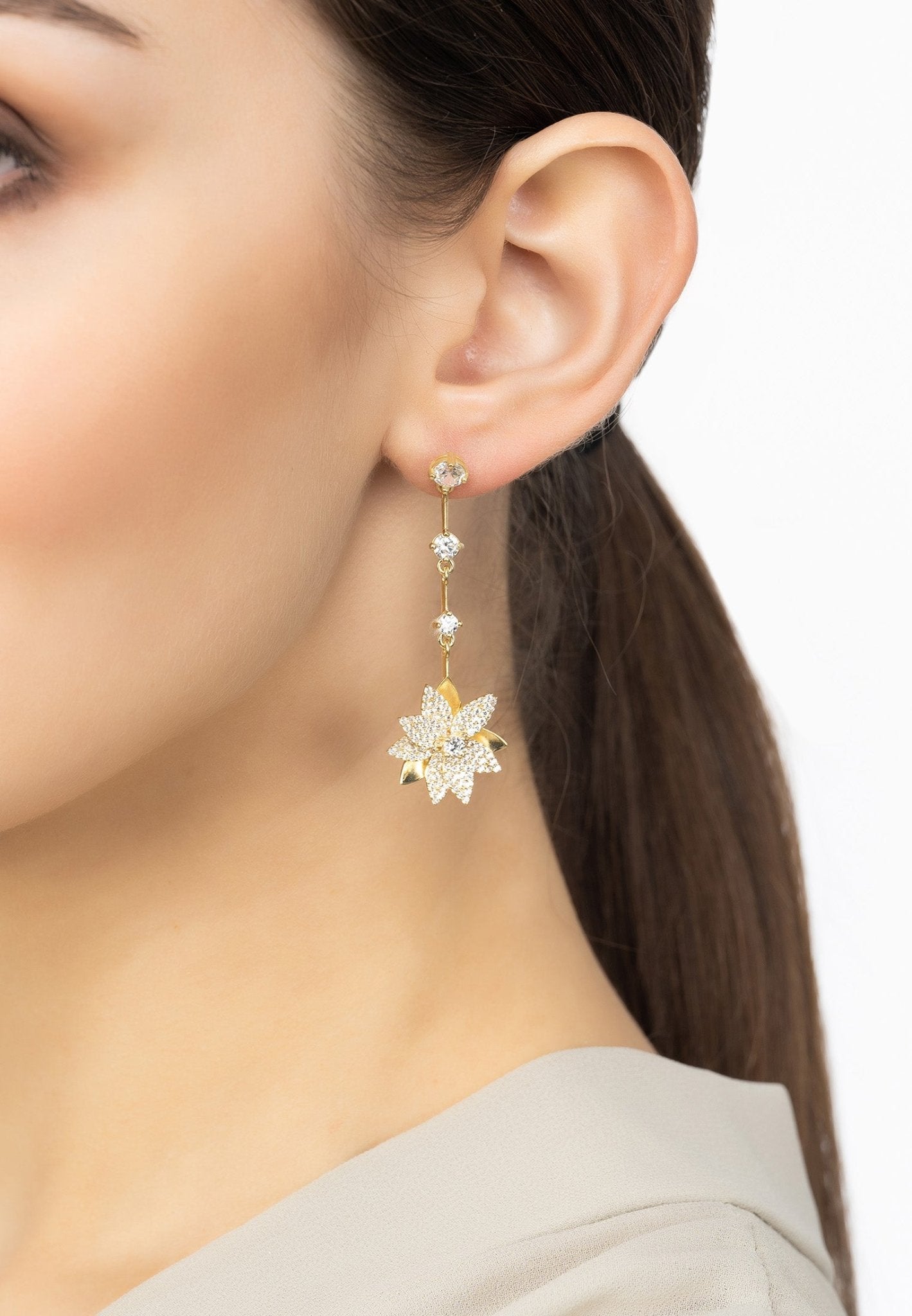 Dahlia drop earrings gold white