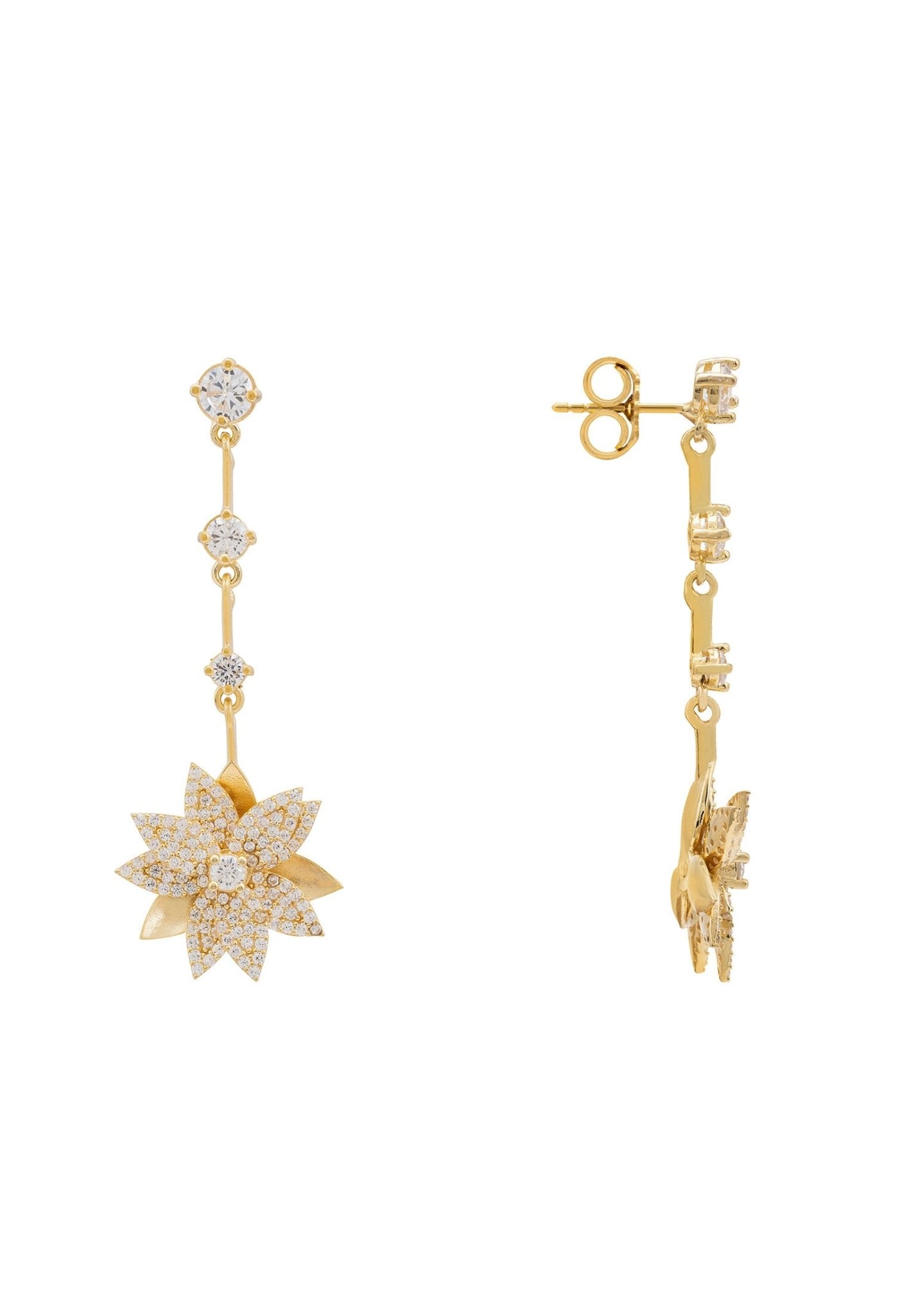 Dahlia drop earrings gold white