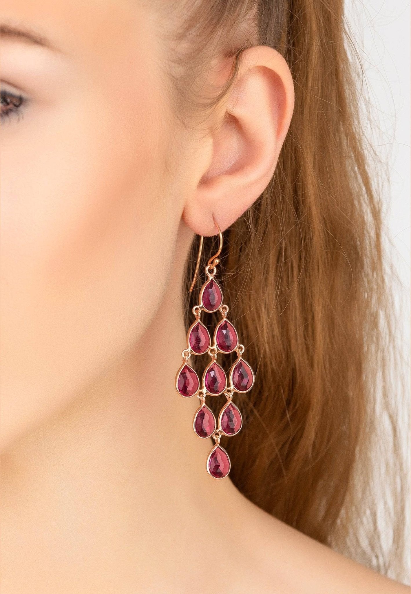 Erviola gemstone cascade earrings rose gold pink tourmaline