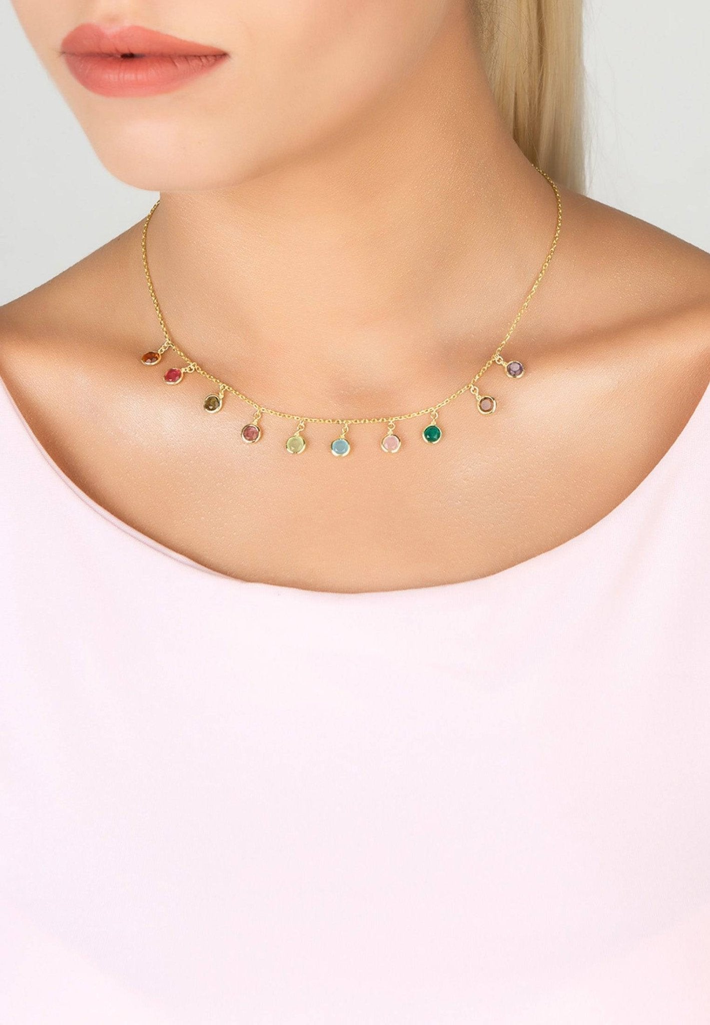 Florence Necklace Dipped in Gold with Multi-Colored Gemstones - Accessory101