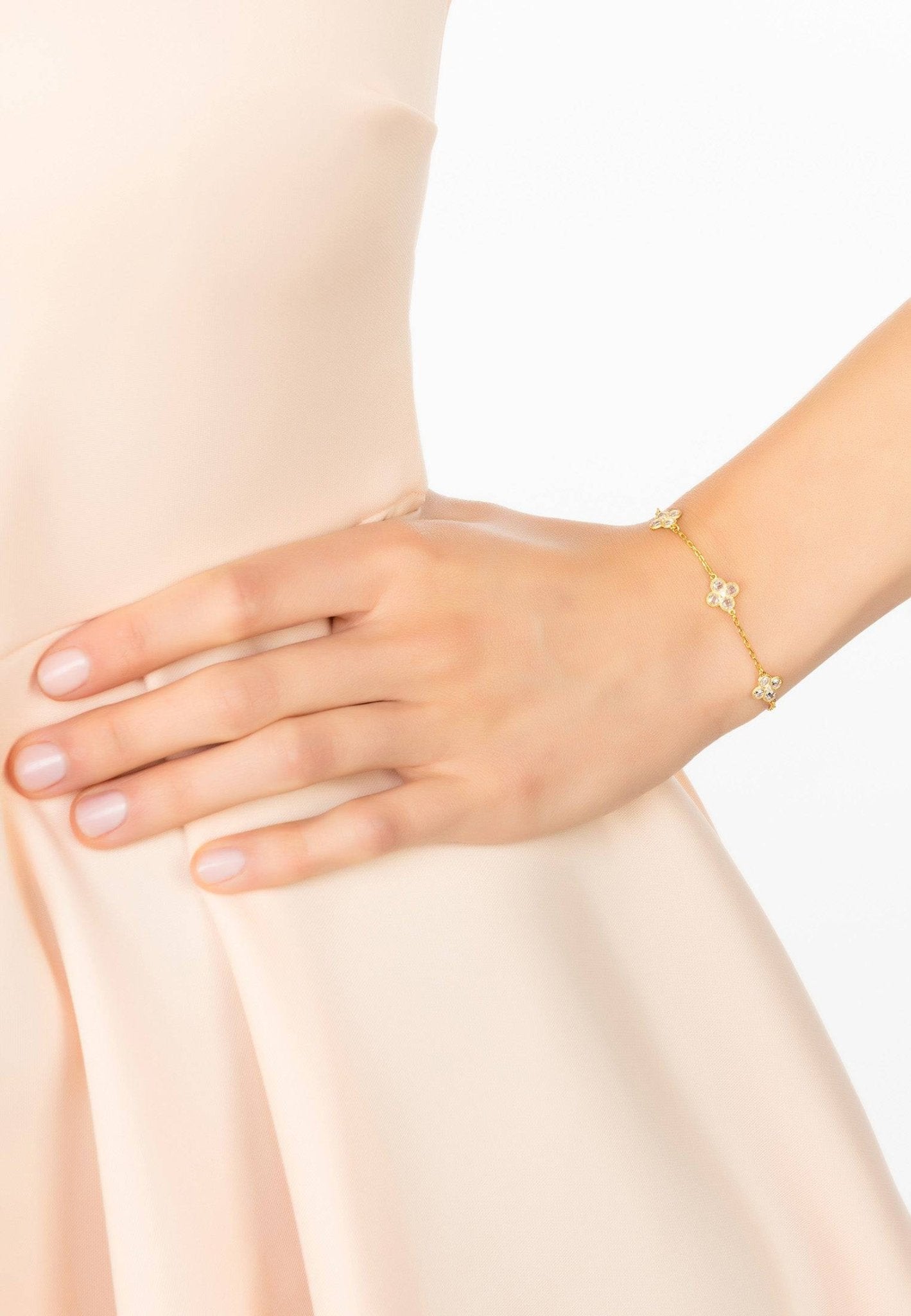 Flower clover triple bracelet gold