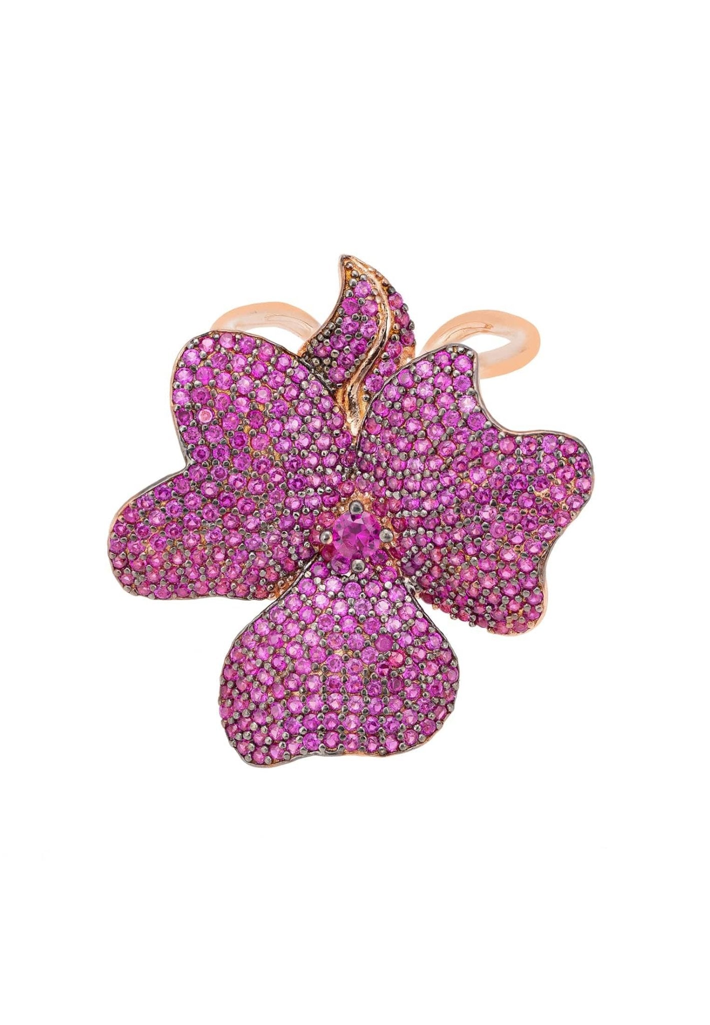 Flower cocktail ring rosegold ruby