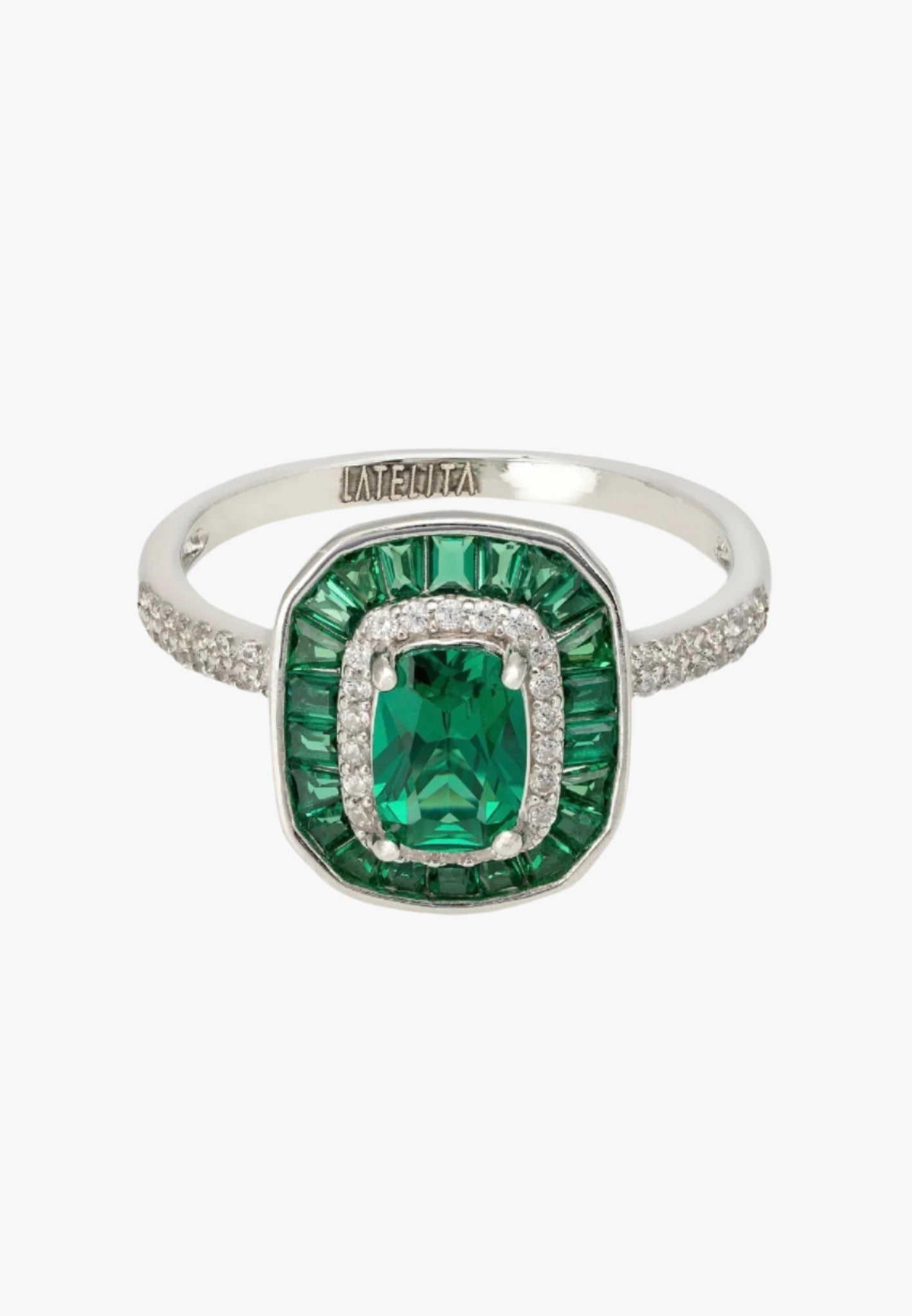 Great gatsby emerald silver ring