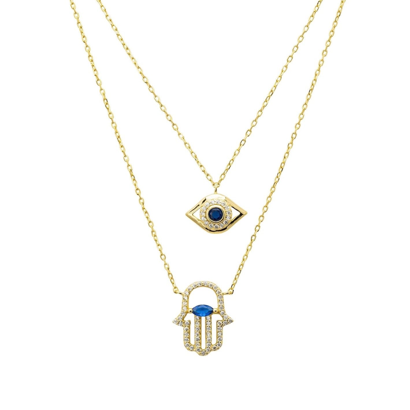 Hamsa Hand and Evil Eye Layered Necklace Dipped in Gold - Accessory101