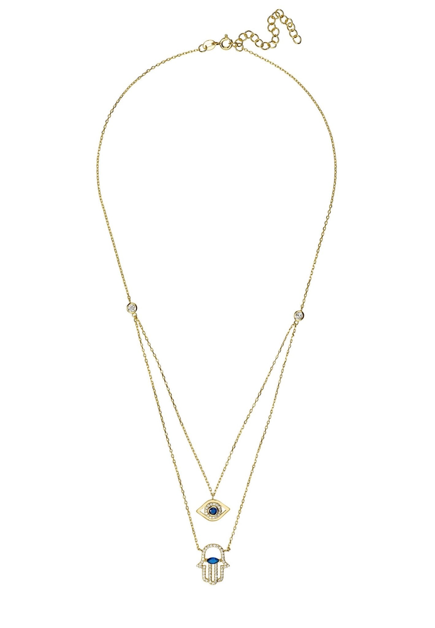 Hamsa Hand and Evil Eye Layered Necklace Dipped in Gold - Accessory101