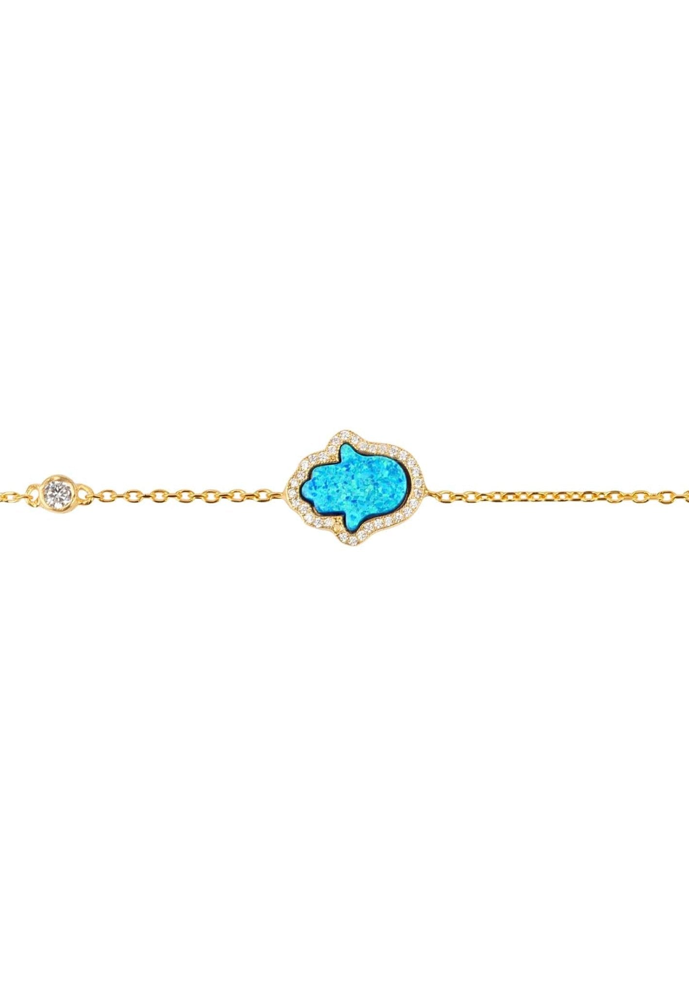 Hamsa opalite turquoise blue bracelet gold