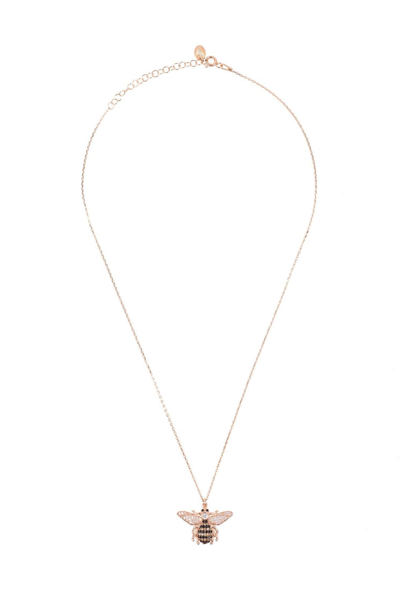 Honey Bee Pendant Necklace Dipped in Rose Gold Zircon - Accessory101