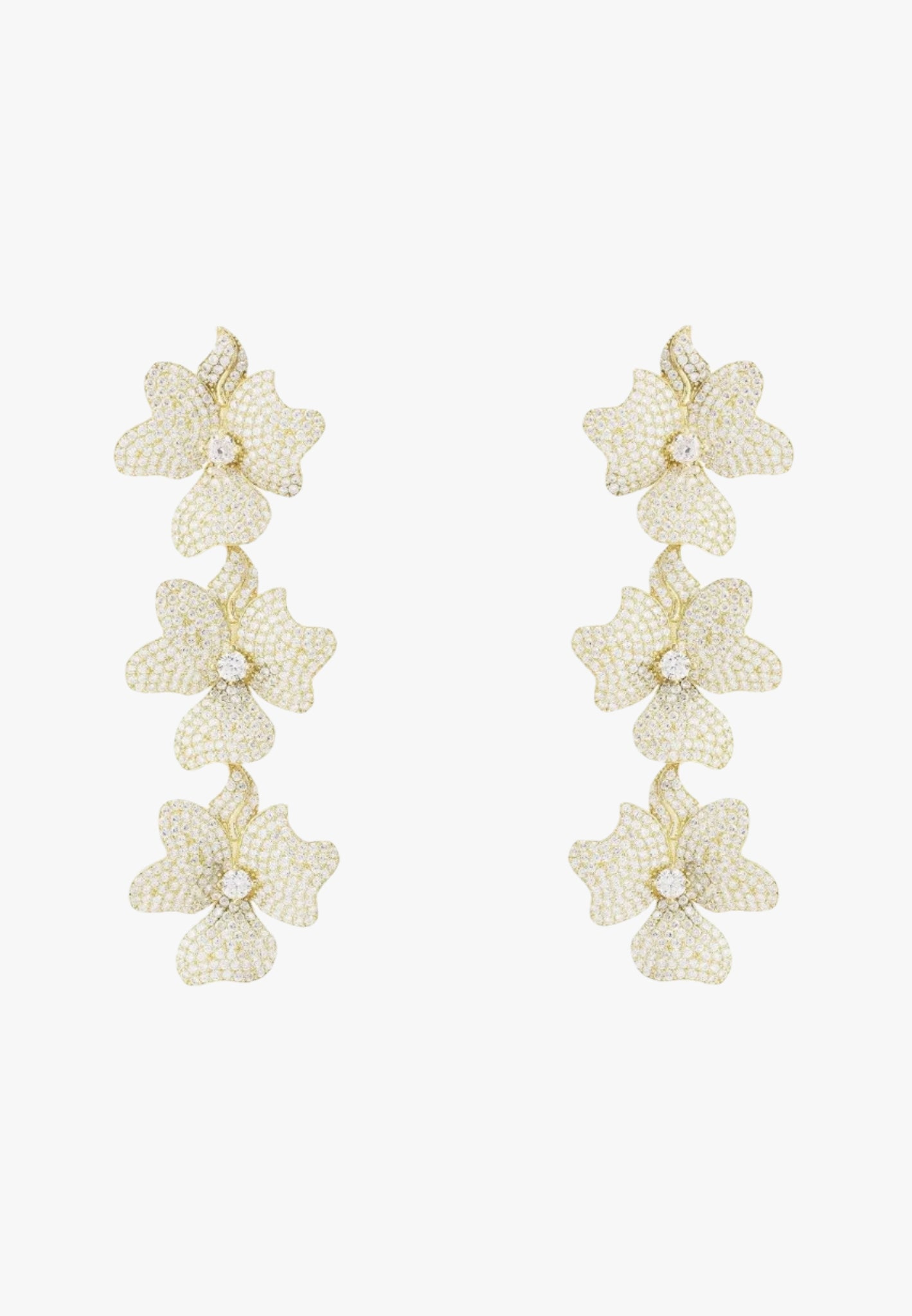 Jasmine flower triple drop earrings gold
