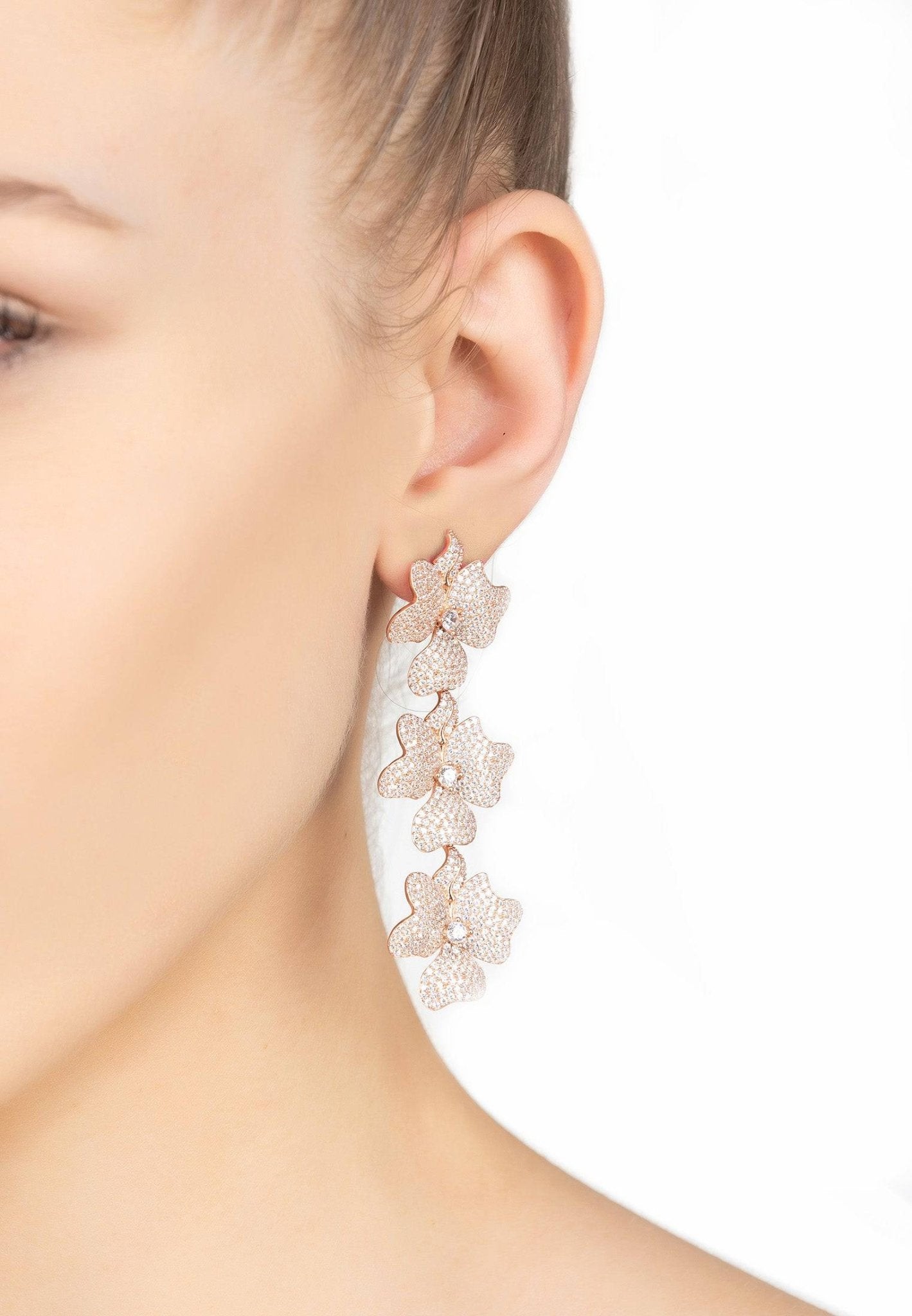 Jasmine flower triple drop earrings silver