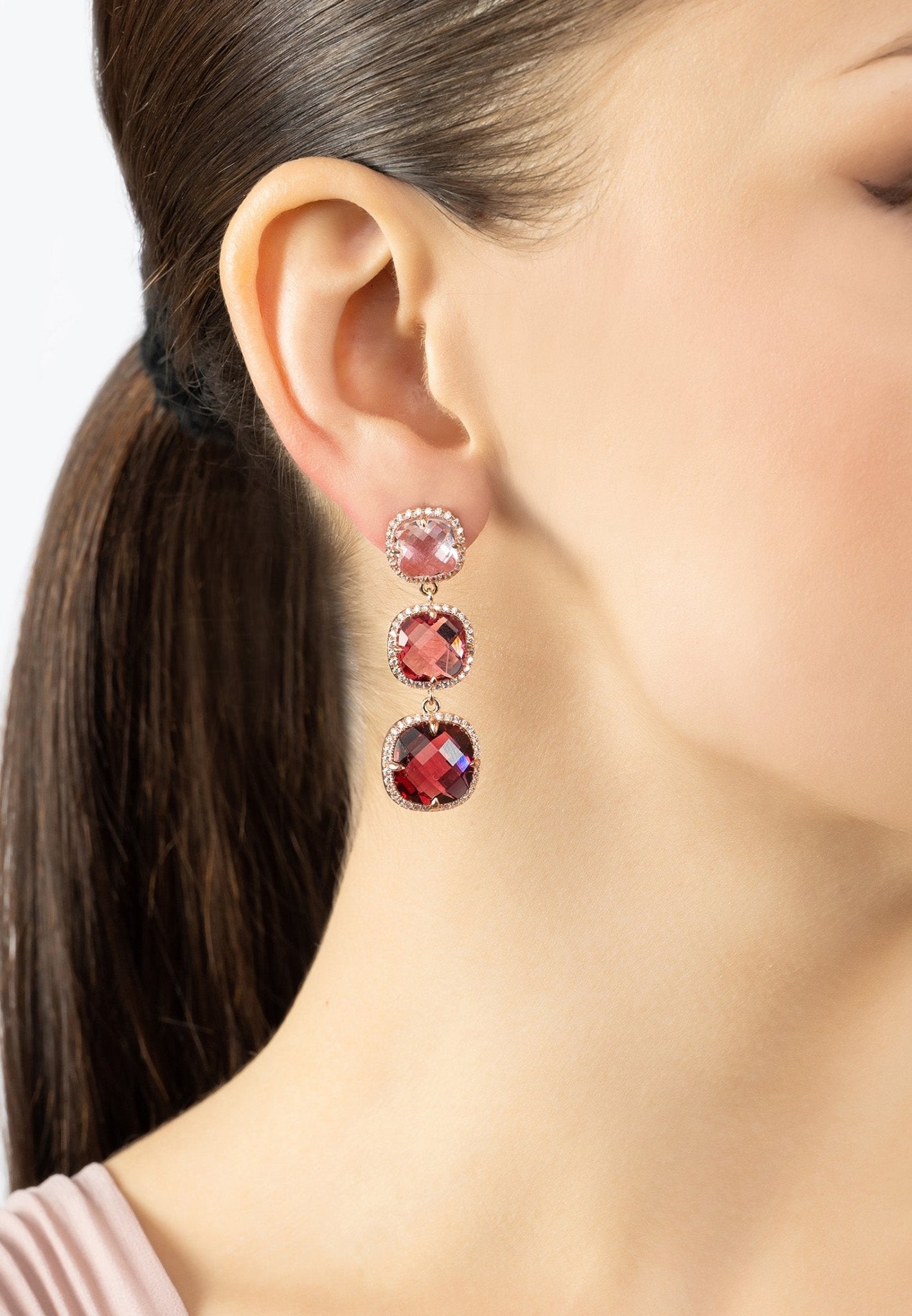 Knightsbridge Drop Earrings in Rose Gold with Pink Gemstones - Accessory101