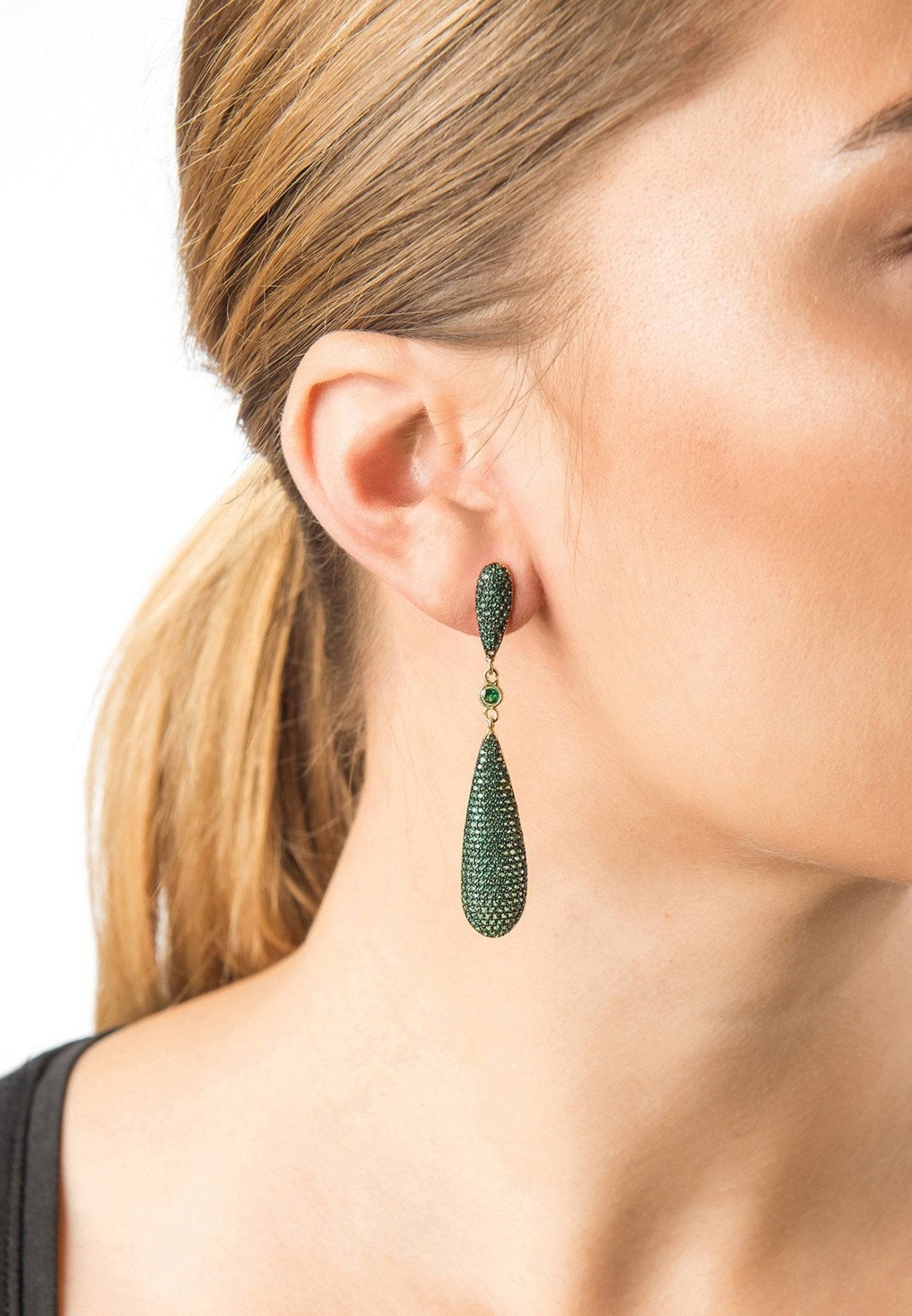 Coco Long Drop Earrings in Emerald Green Gold - Accessory101