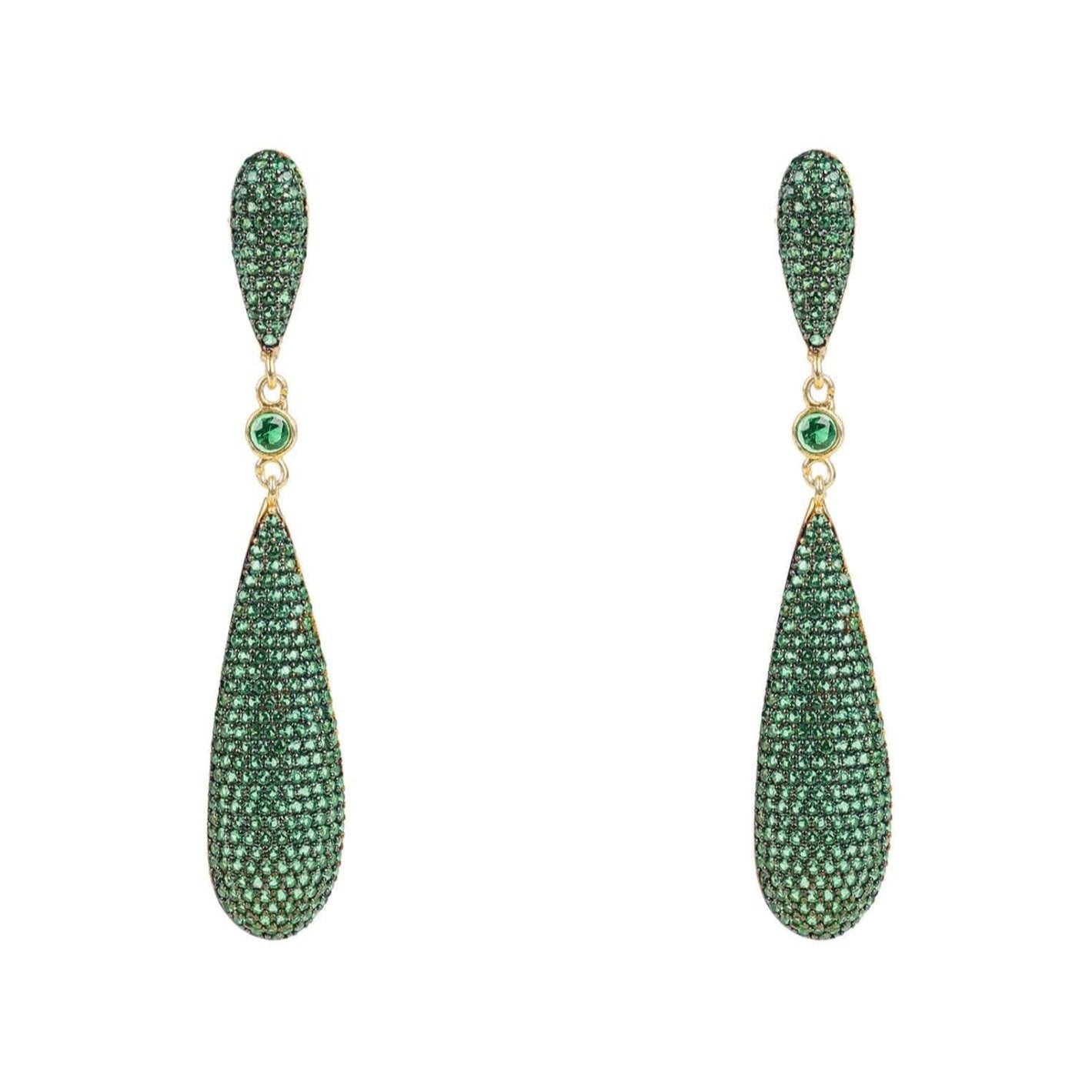Coco Long Drop Earrings in Emerald Green Gold - Accessory101
