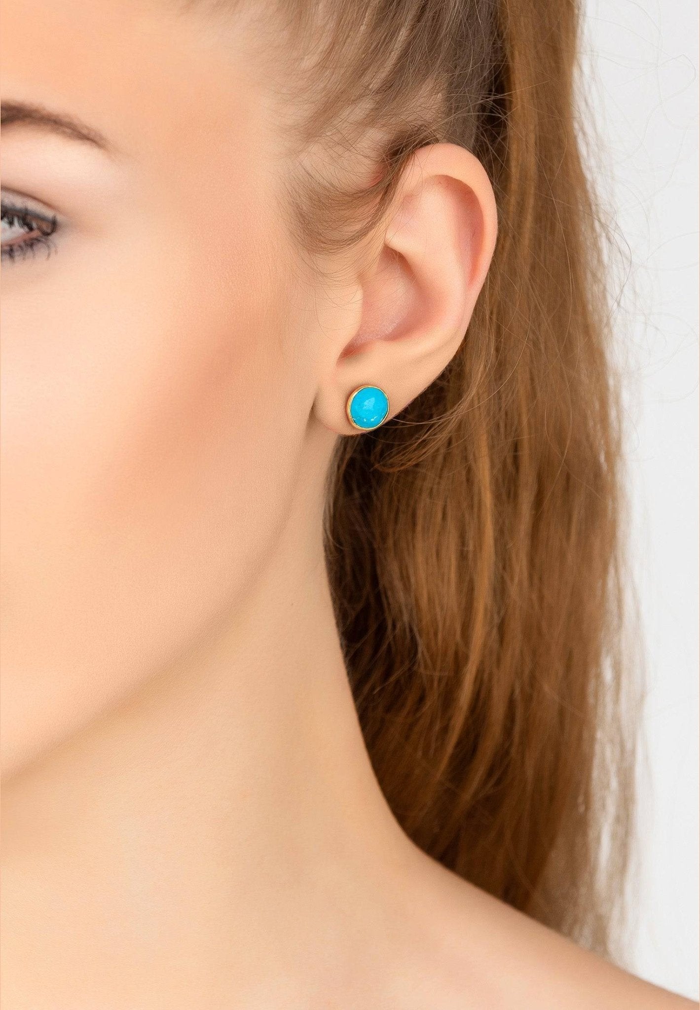 Medium Circle Gemstone Earrings Dipped in Gold with Turquoise - Accessory101
