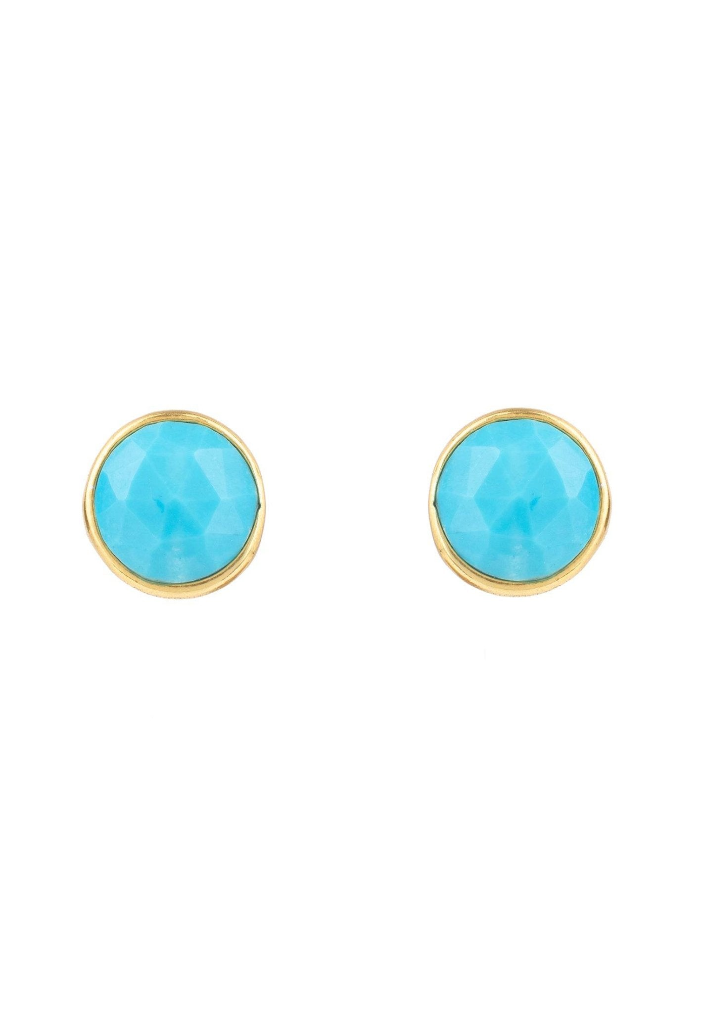 Medium Circle Gemstone Earrings Dipped in Gold with Turquoise - Accessory101