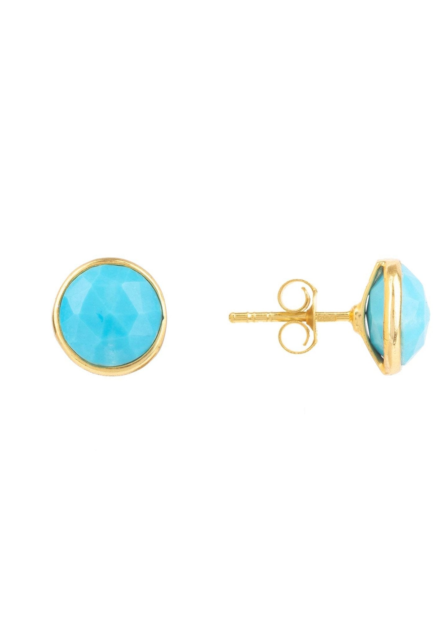 Medium Circle Gemstone Earrings Dipped in Gold with Turquoise - Accessory101