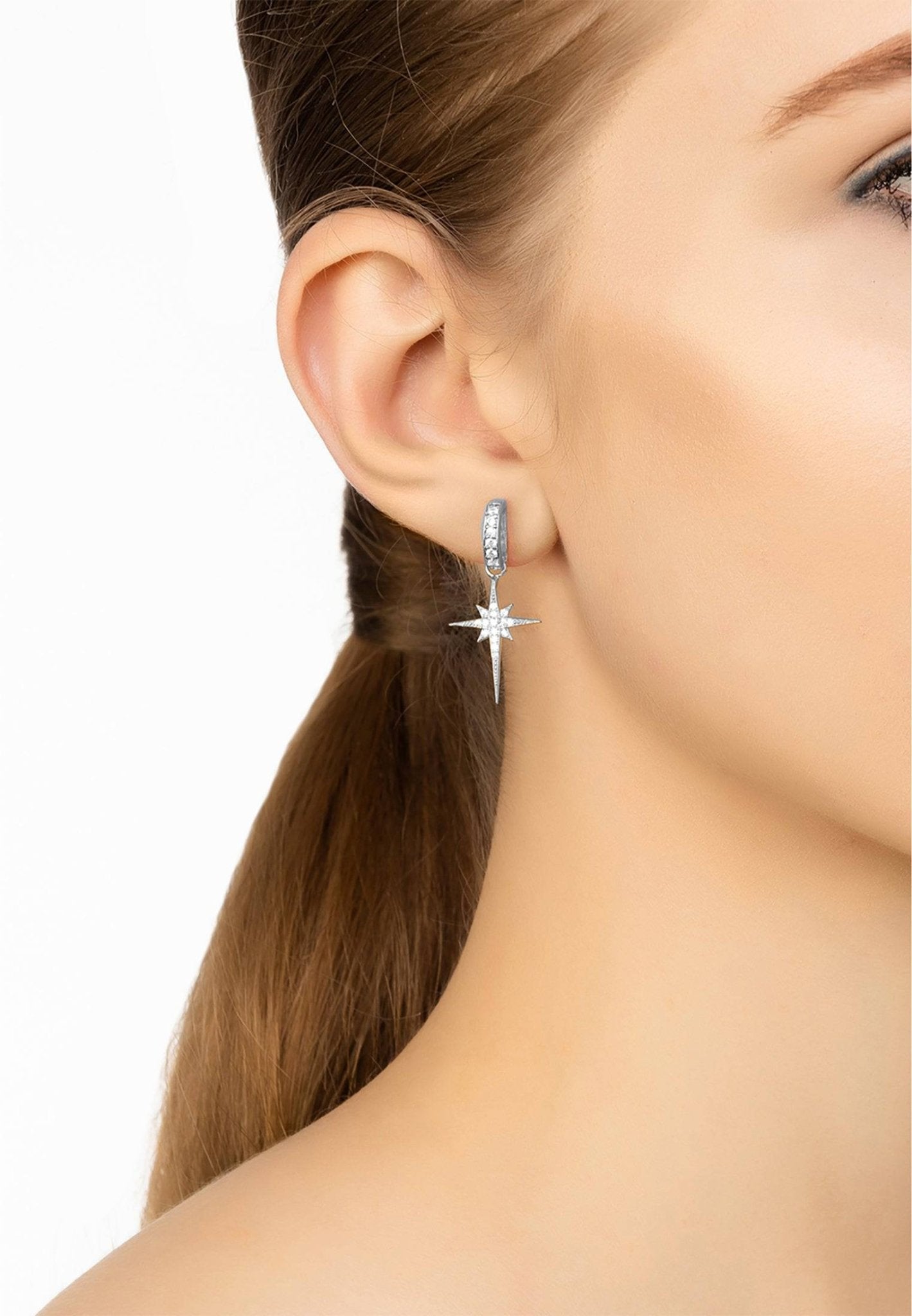 North star burst small drop earrings silver