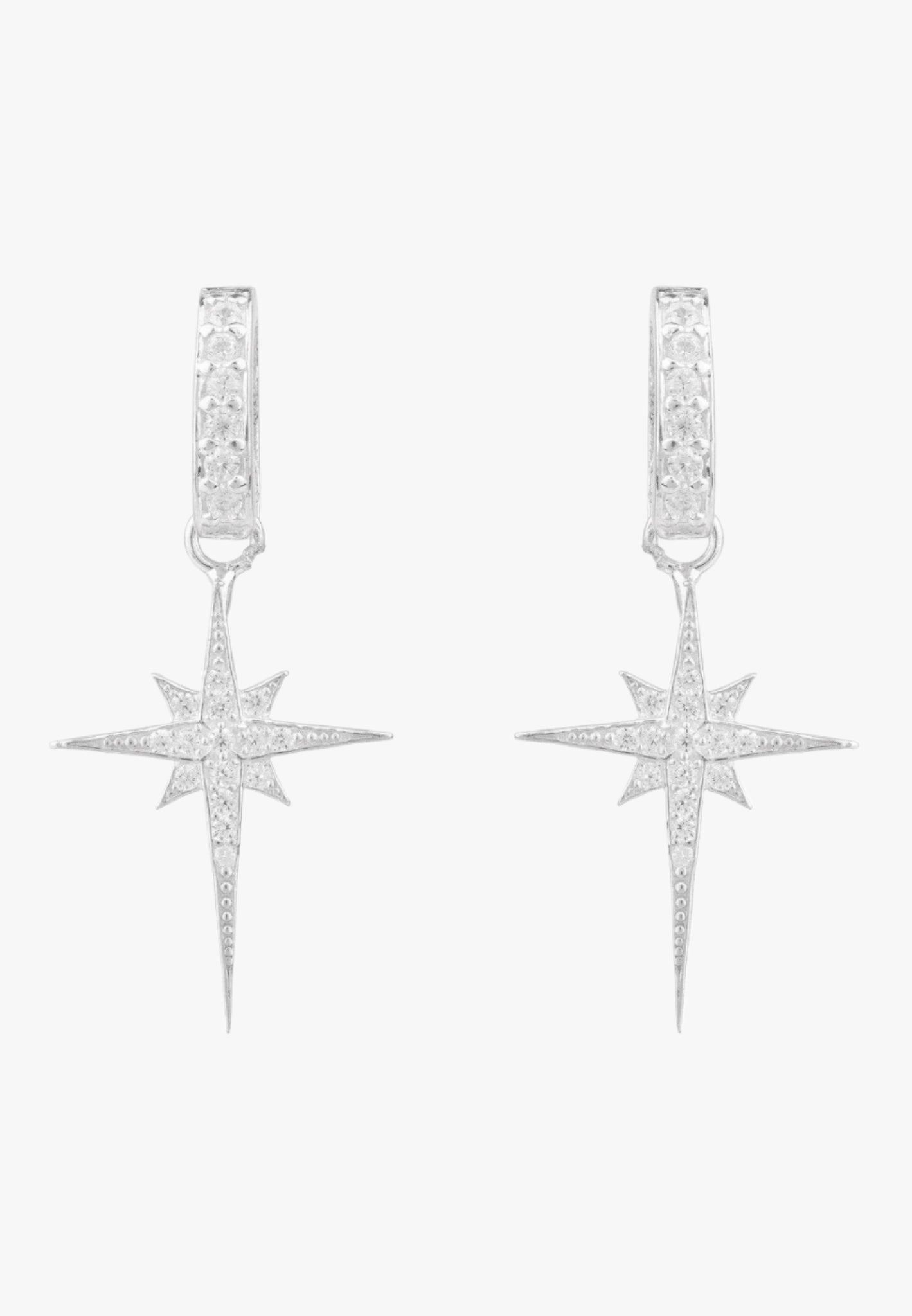 North star burst small drop earrings silver