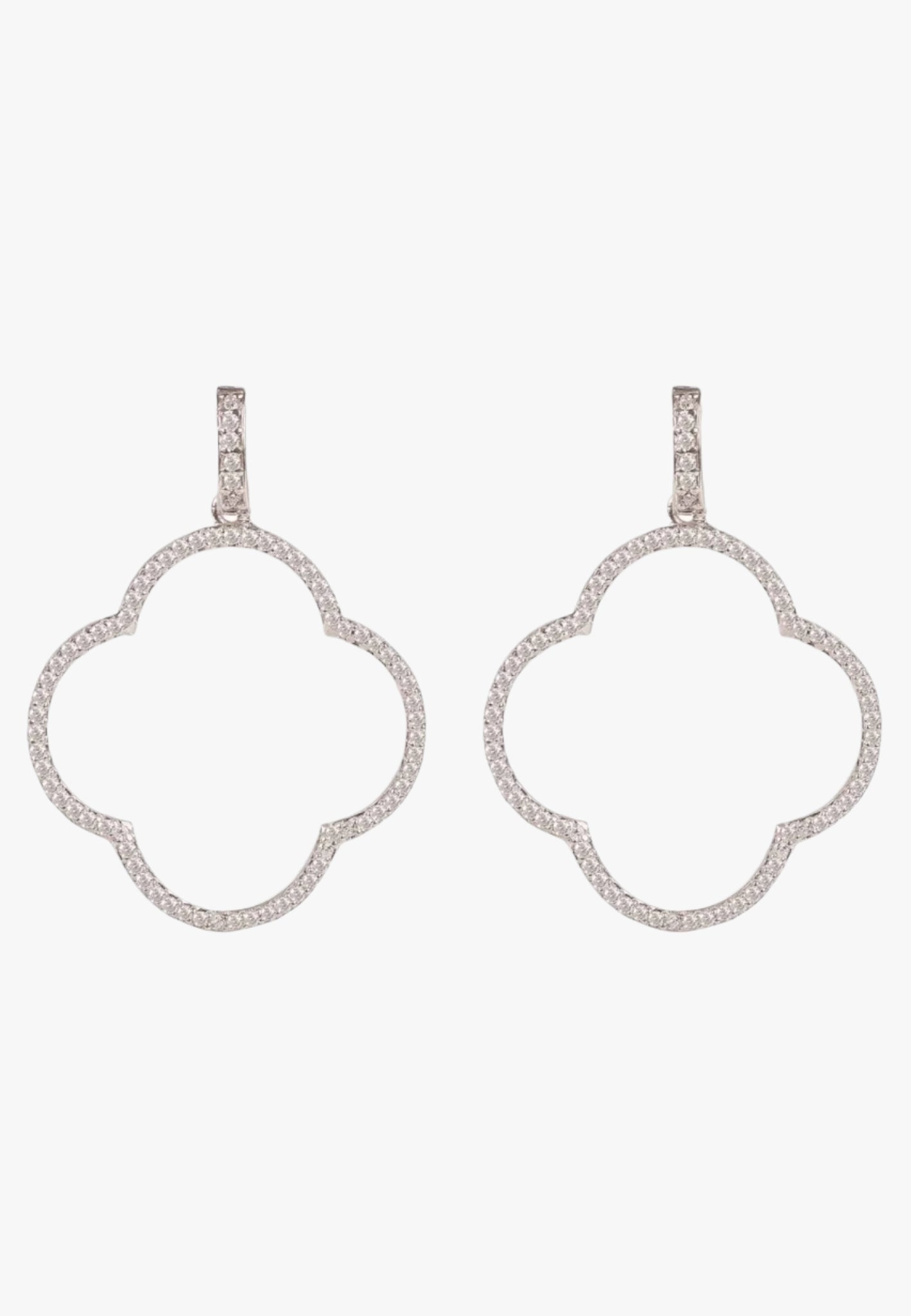 Open clover large drop earrings white cz silver