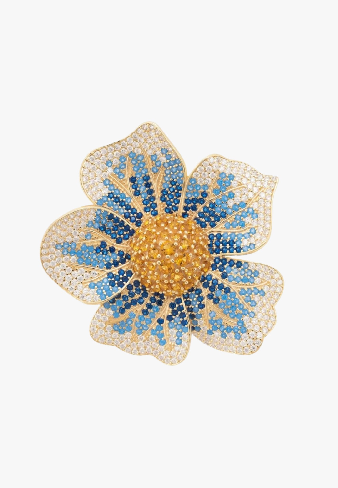 Pansy flower blue ring in gold