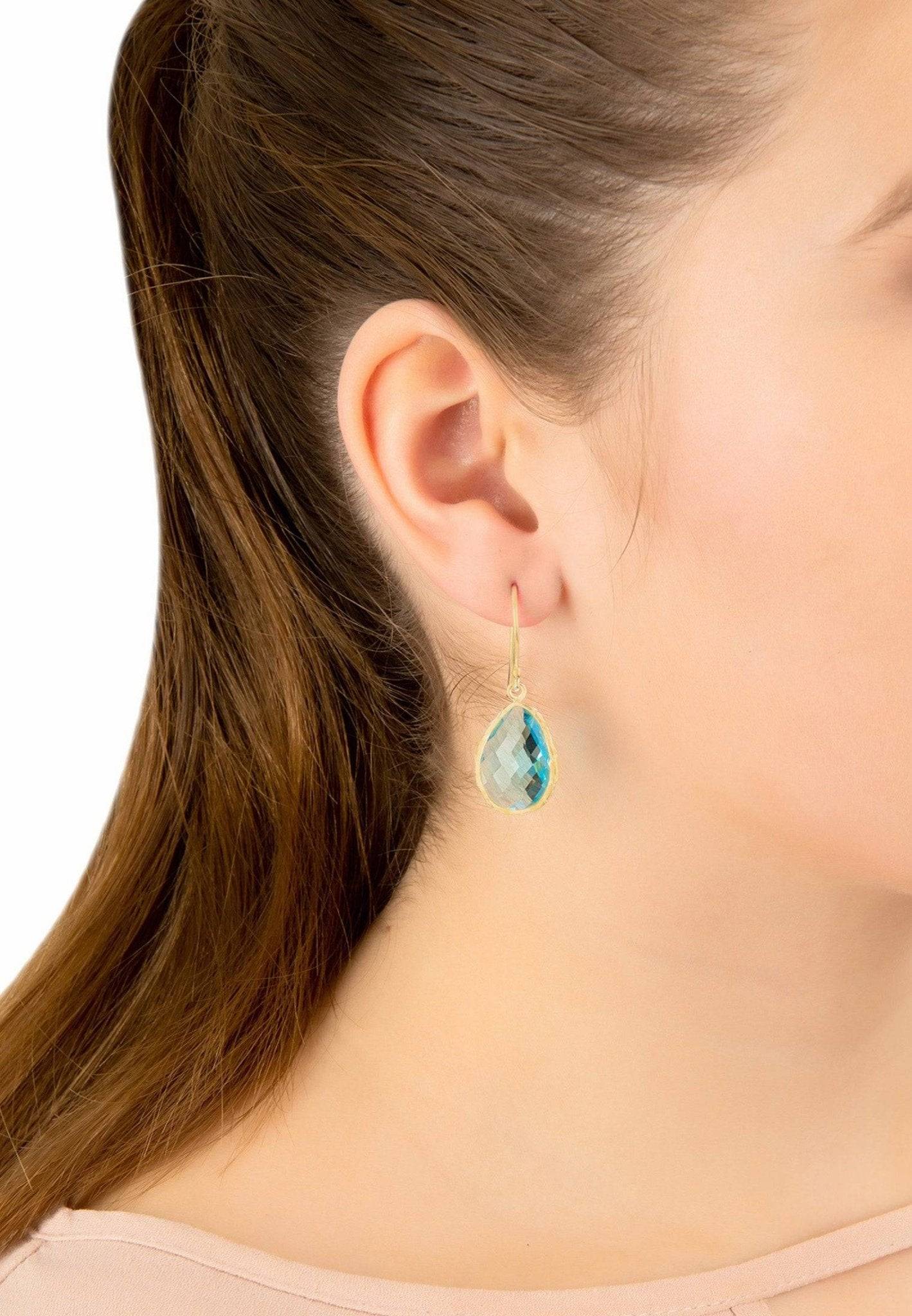 Petite Drop Earrings Dipped in Gold with Blue Topaz
